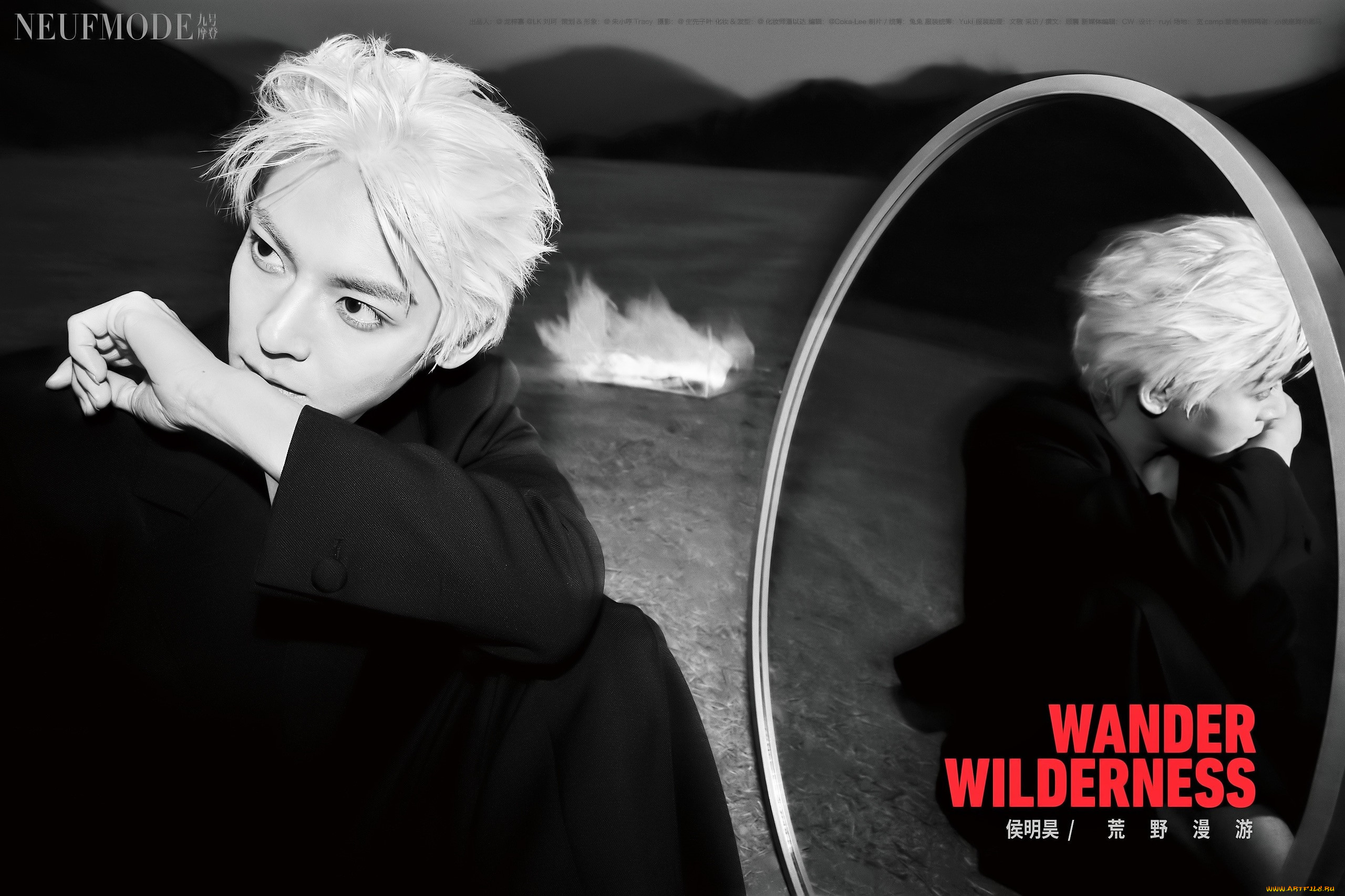 мужчины, hou, ming, hao, блондин, пиджак, зеркало