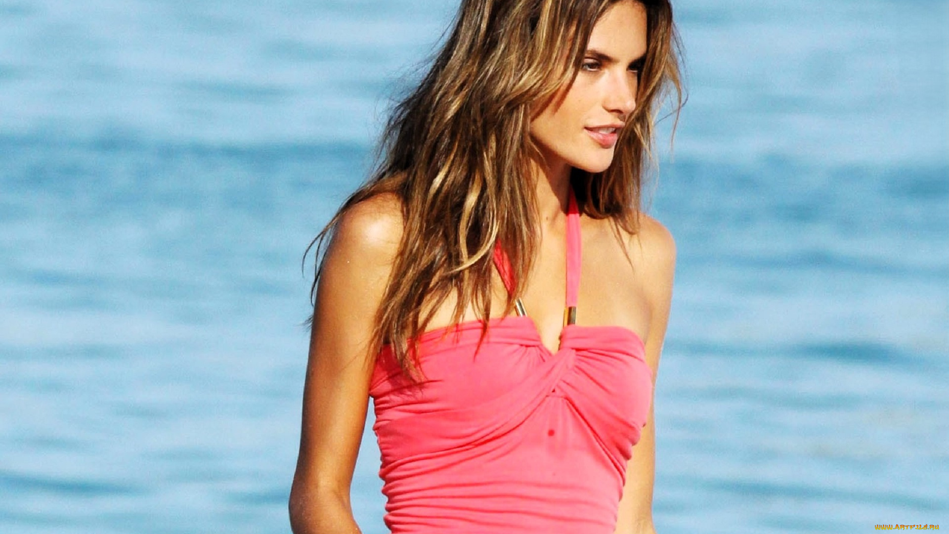 девушки, alessandra, ambrosio, модель, шатенка, платье, море