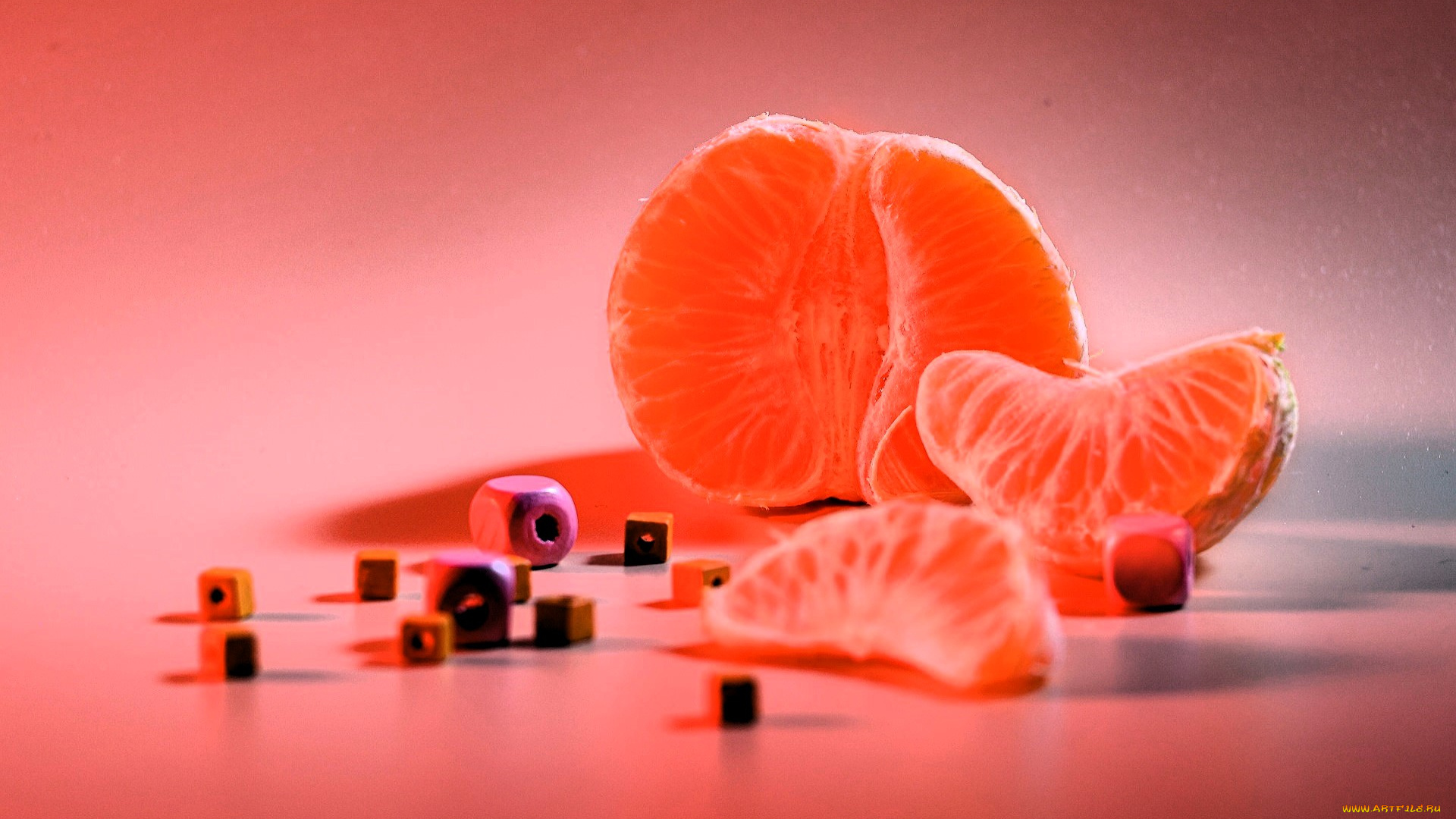 еда, цитрусы, мандарин, дольки, бусины