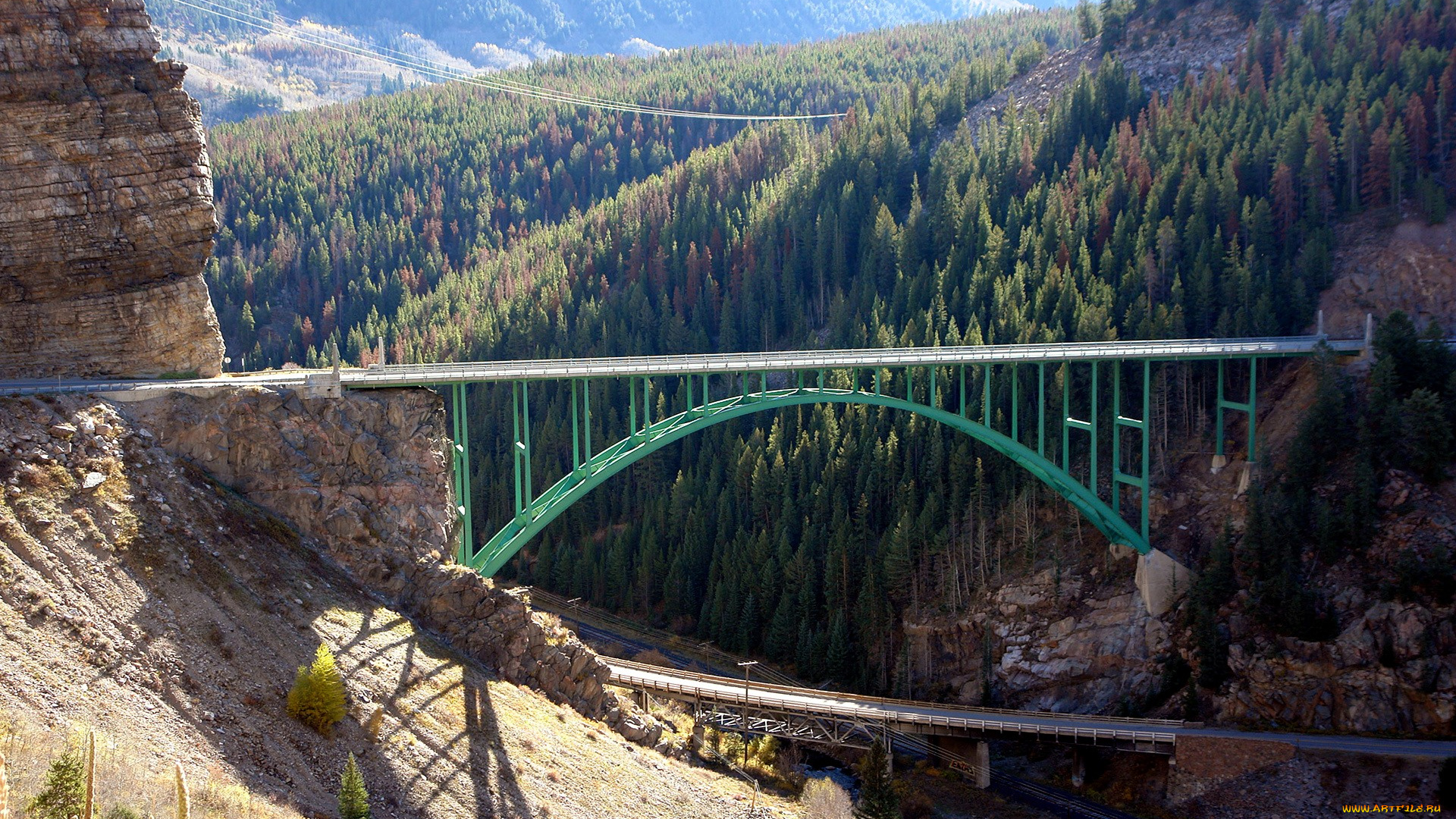 red, cliff, bridge, , colorado, города, -, мосты, горы, скалы, леса, мост, дороги