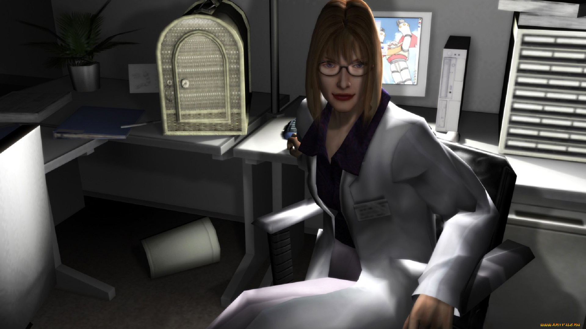 видео, игры, breakdown, женщина, очки, халат, ученый, компьютер