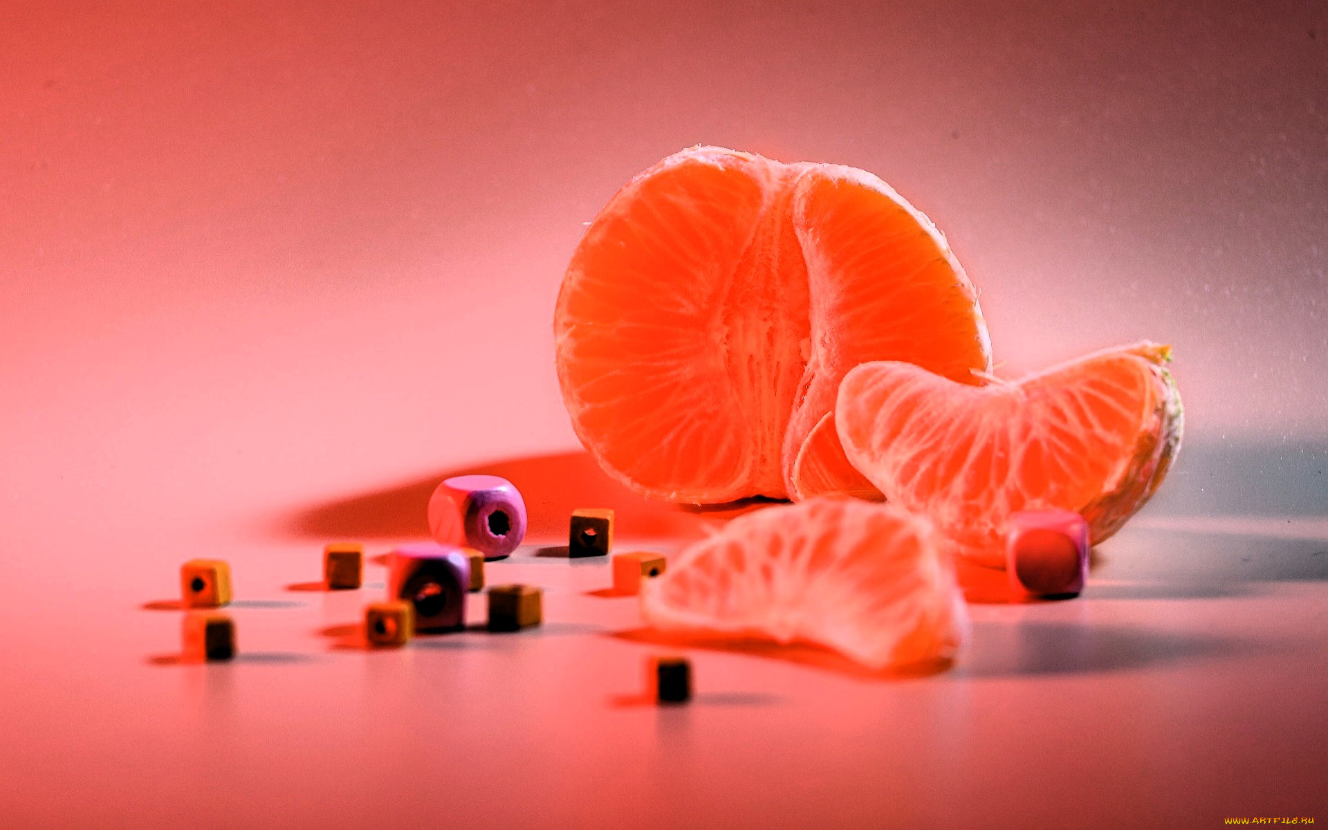 еда, цитрусы, мандарин, дольки, бусины