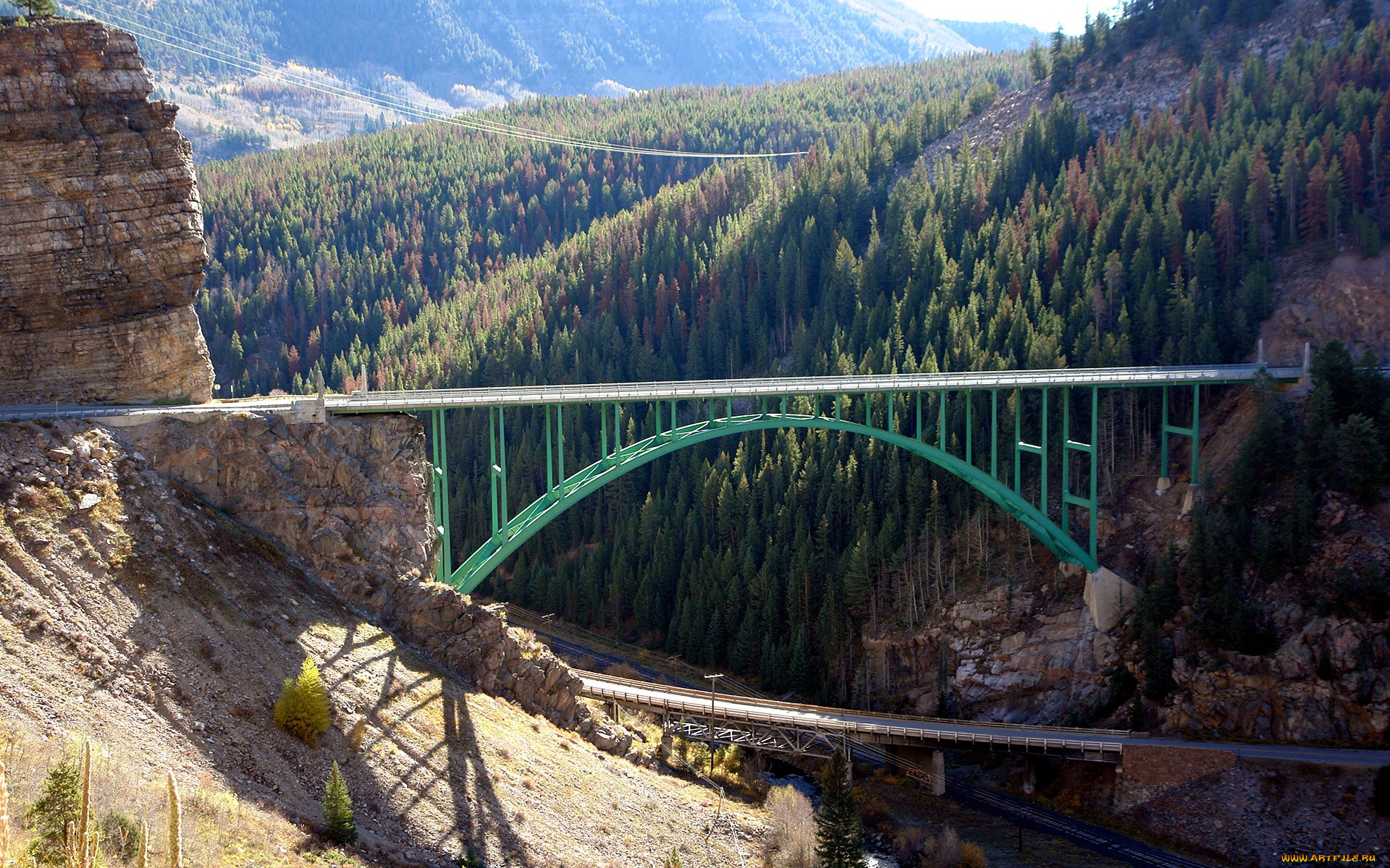 red, cliff, bridge, , colorado, города, -, мосты, горы, скалы, леса, мост, дороги