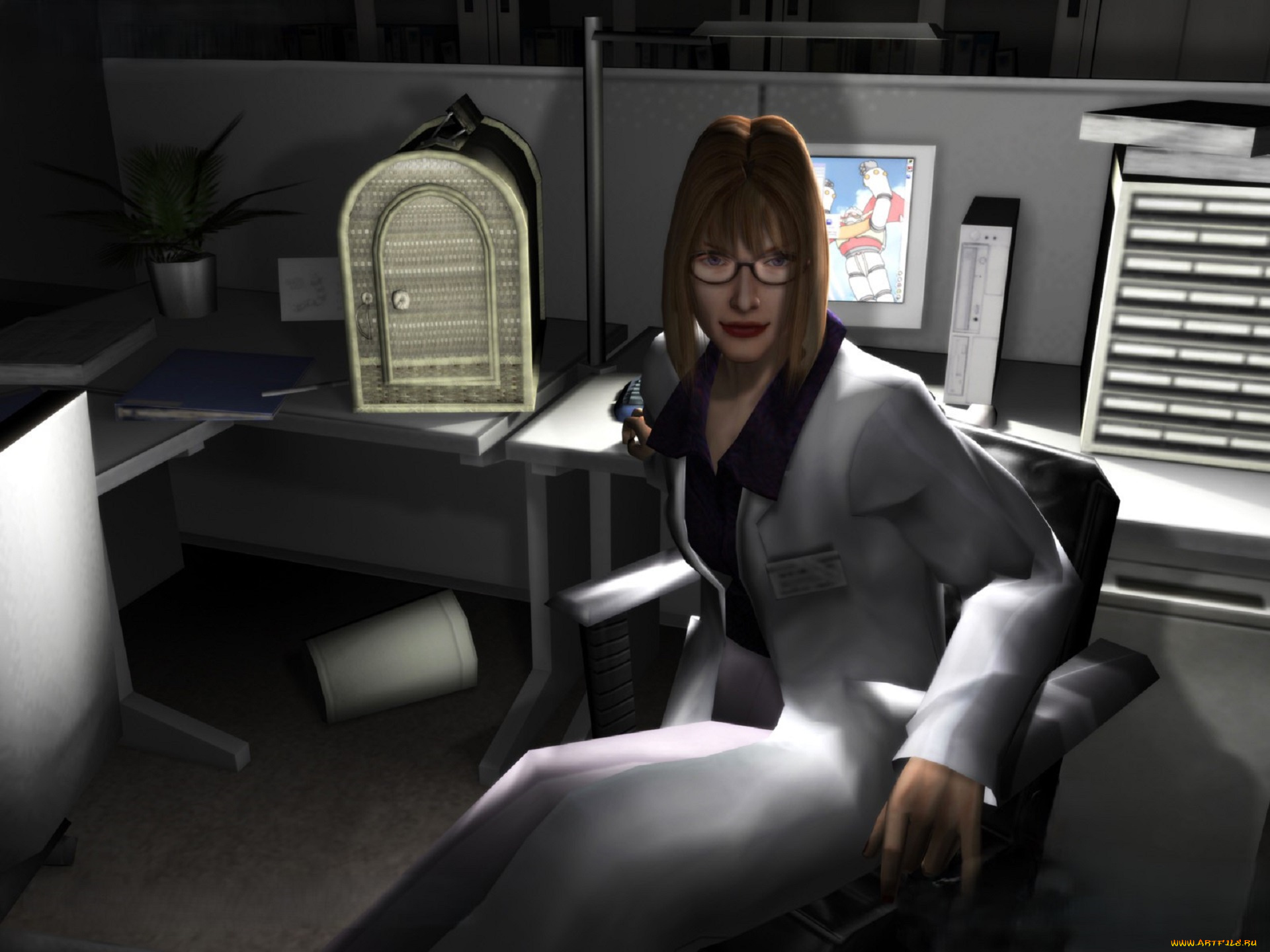 видео, игры, breakdown, женщина, очки, халат, ученый, компьютер