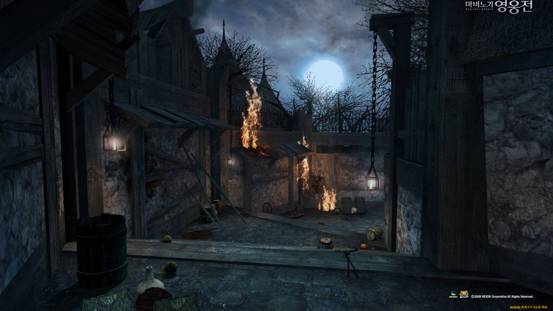 видео, игры, vindictus, улица, дома, огонь