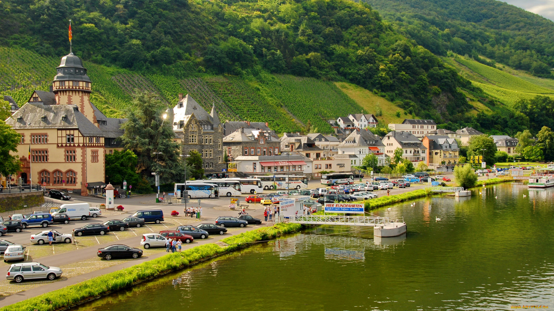 германия, бернкастель, города, панорамы, река, панорама, дома