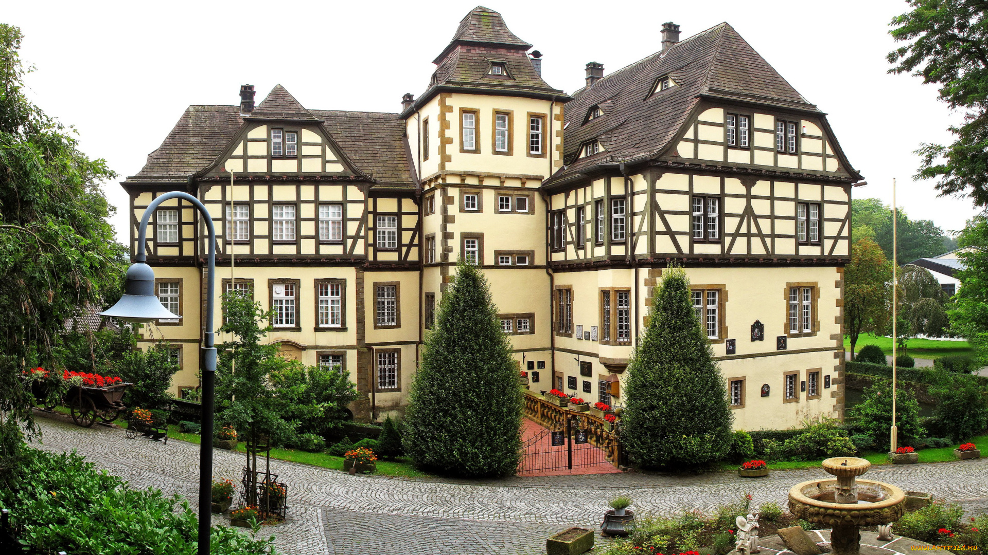 германия, castle, heerse, города, дворцы, замки, крепости, дорога, цветы, замок