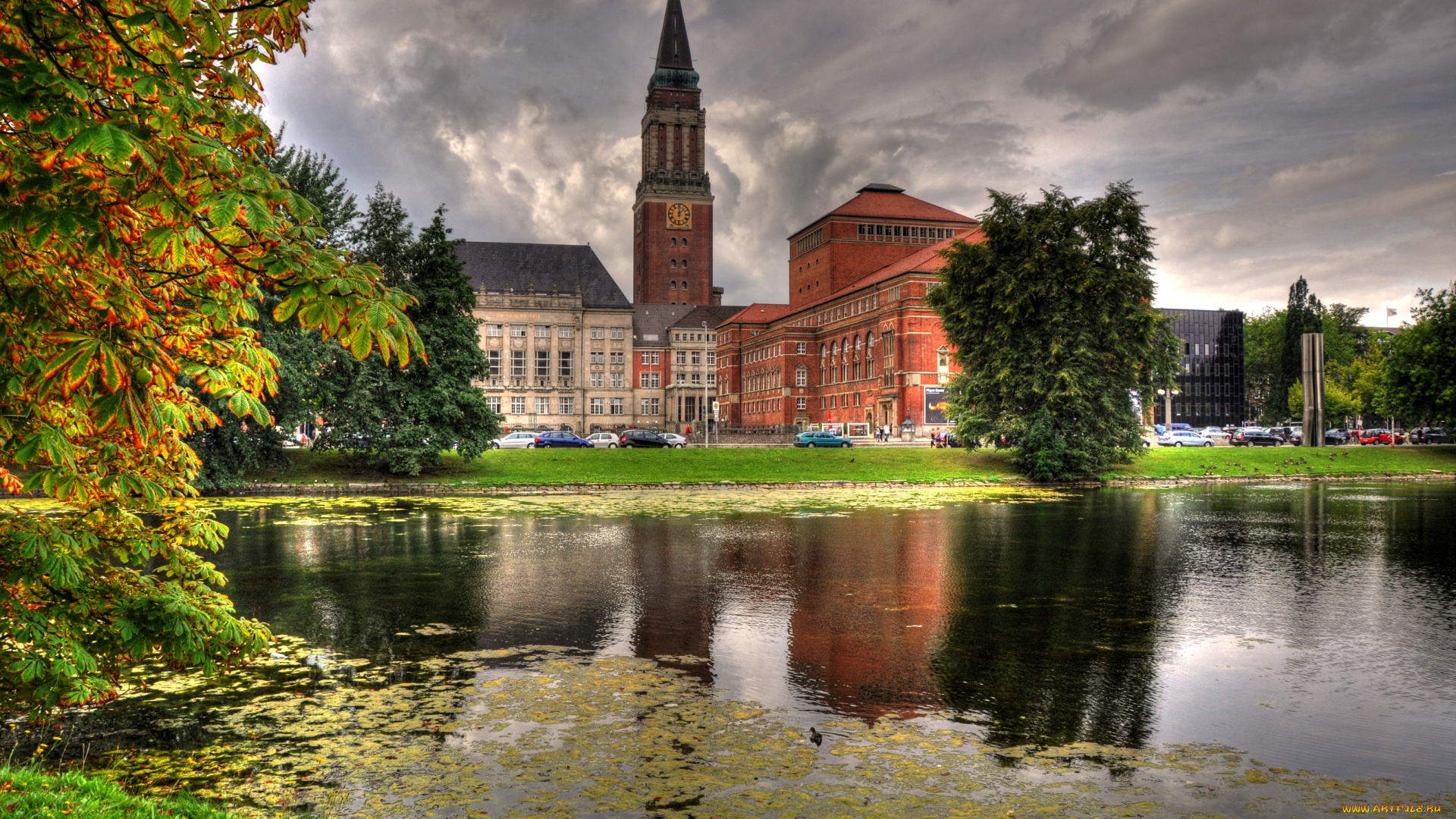 германия, киль, города, улицы, площади, набережные, дома, пруд, машины