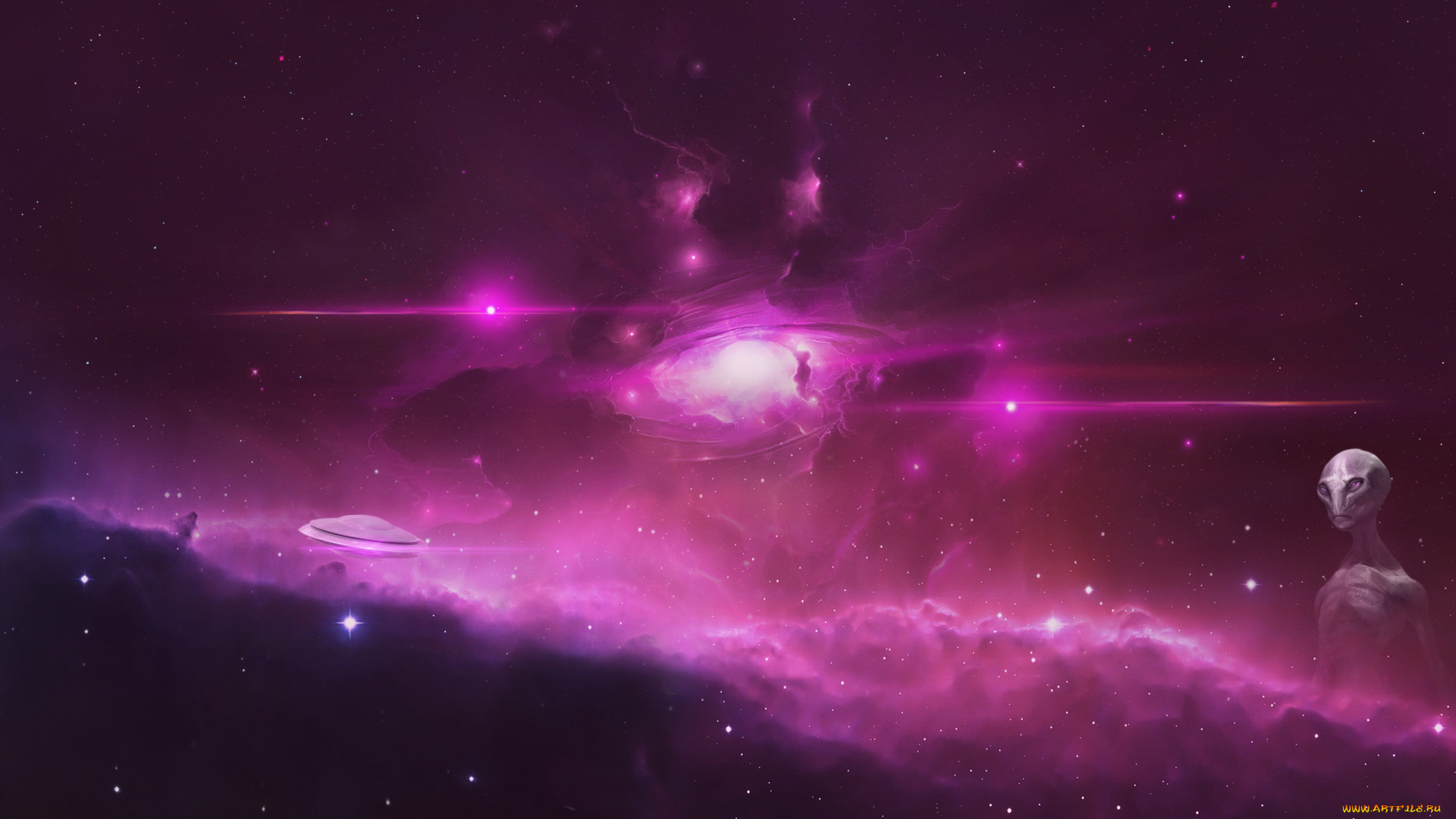 космос, арт, туманность, гуманоид