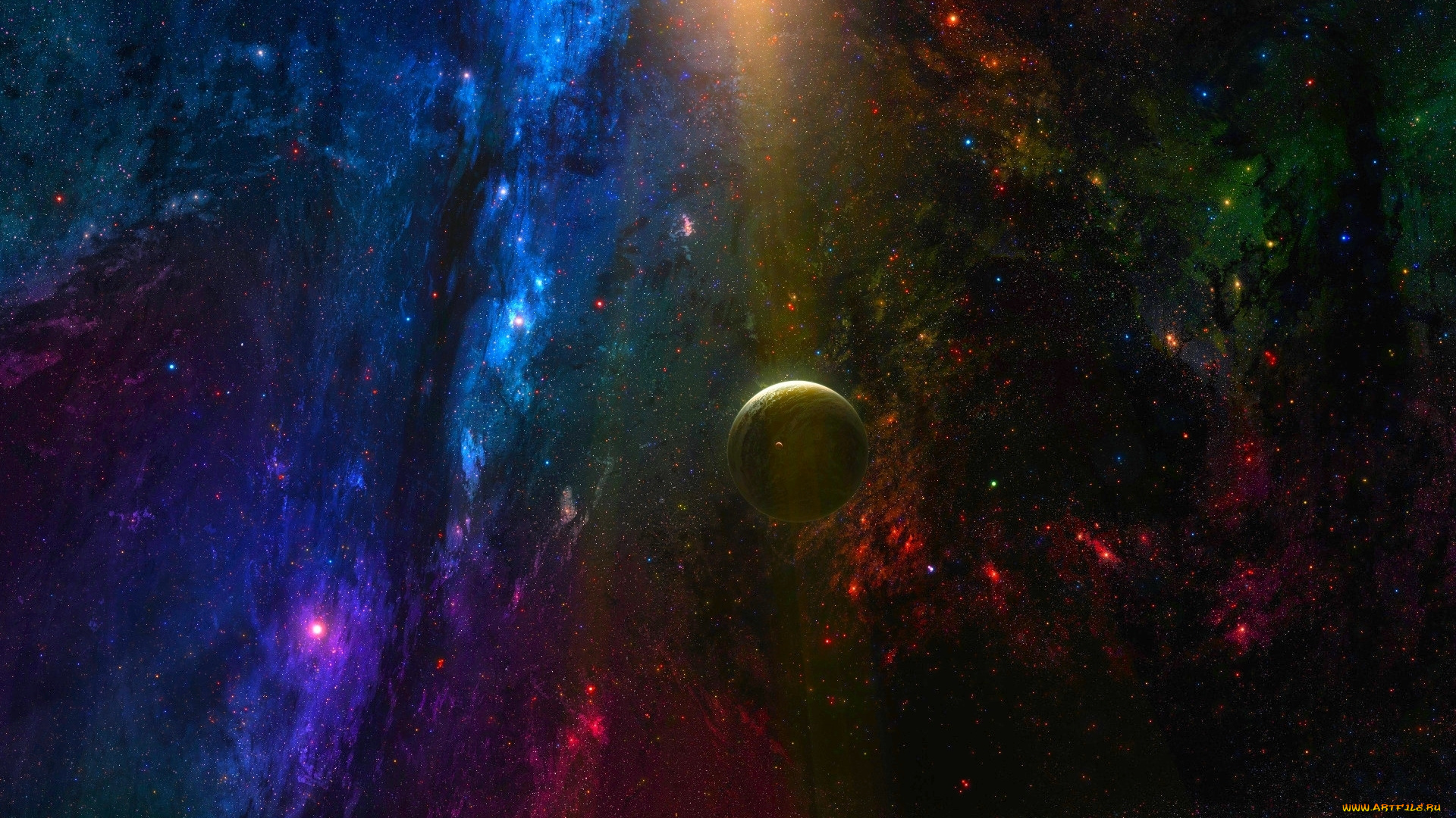 космос, арт, туманность, звезды, планета