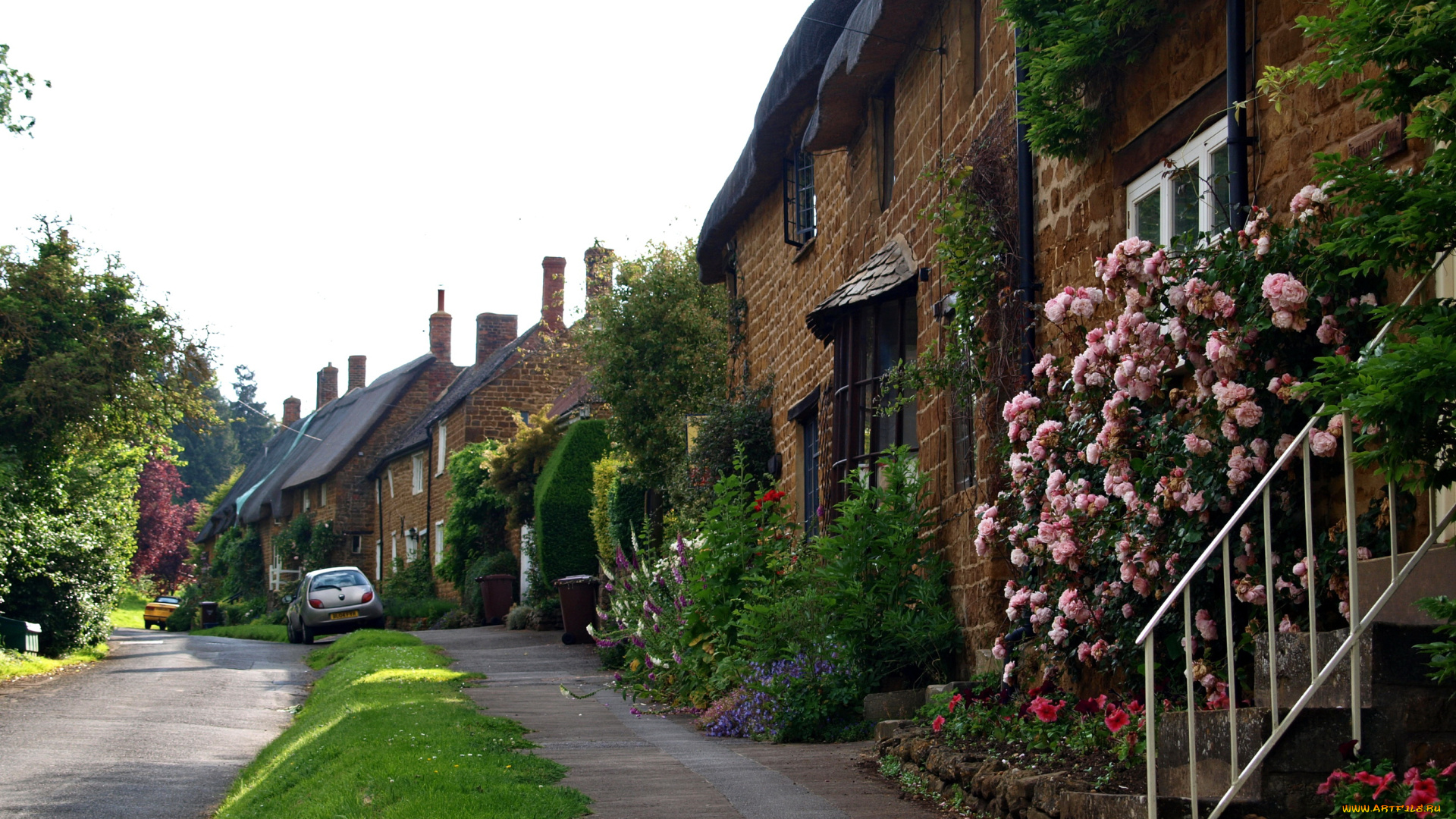 великобритания, оксфордшир, рокстон, города, улицы, площади, набережные, дома, улица, цветы