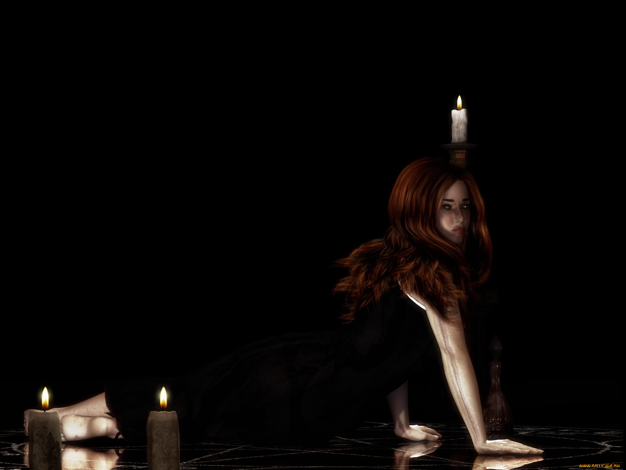 3д, графика, people, люди, девушка, свечи