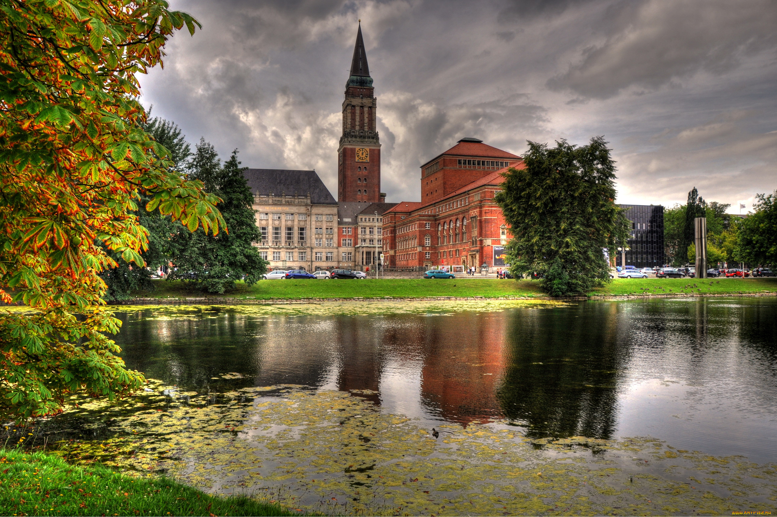 германия, киль, города, улицы, площади, набережные, дома, пруд, машины