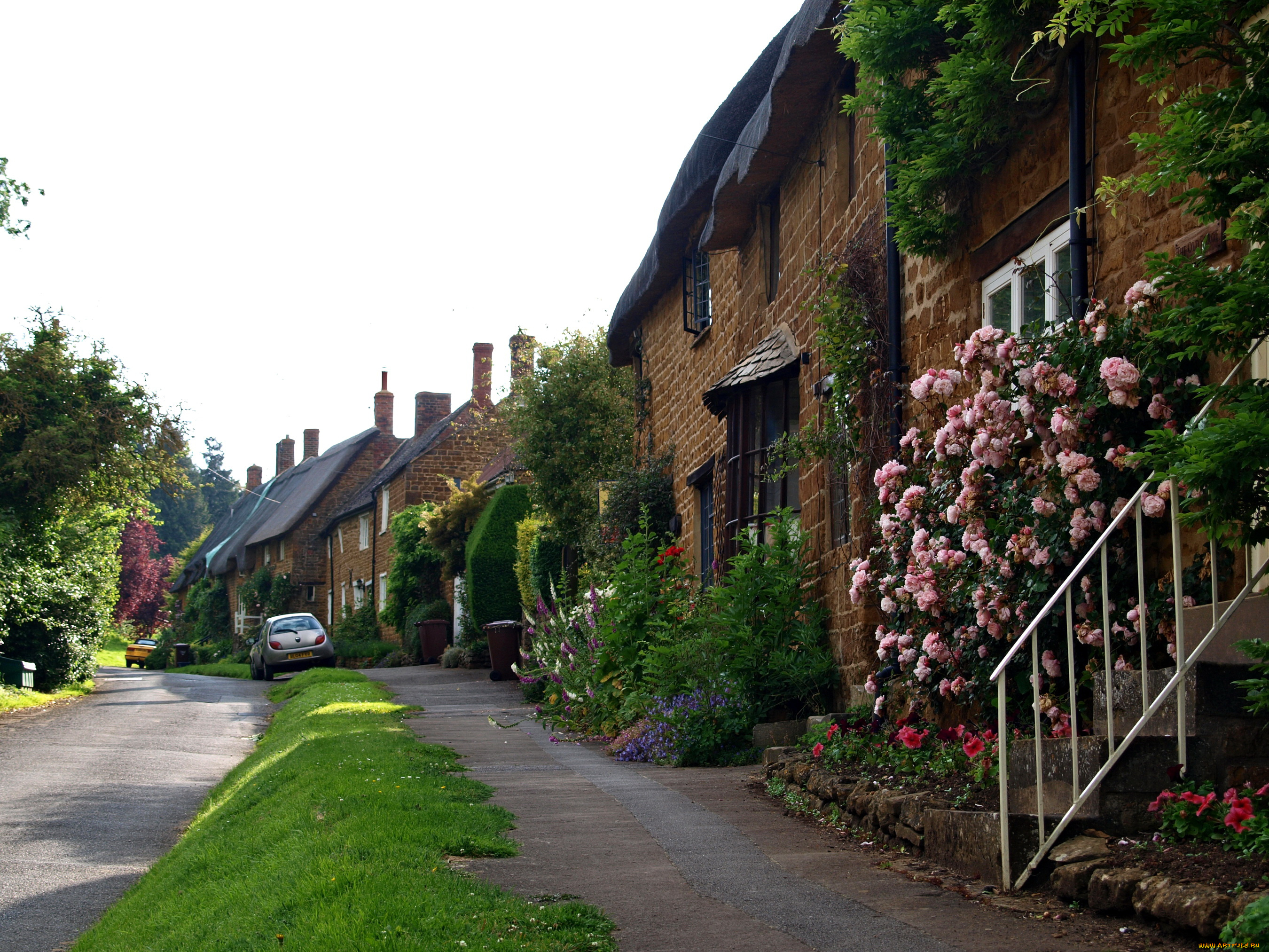 великобритания, оксфордшир, рокстон, города, улицы, площади, набережные, дома, улица, цветы