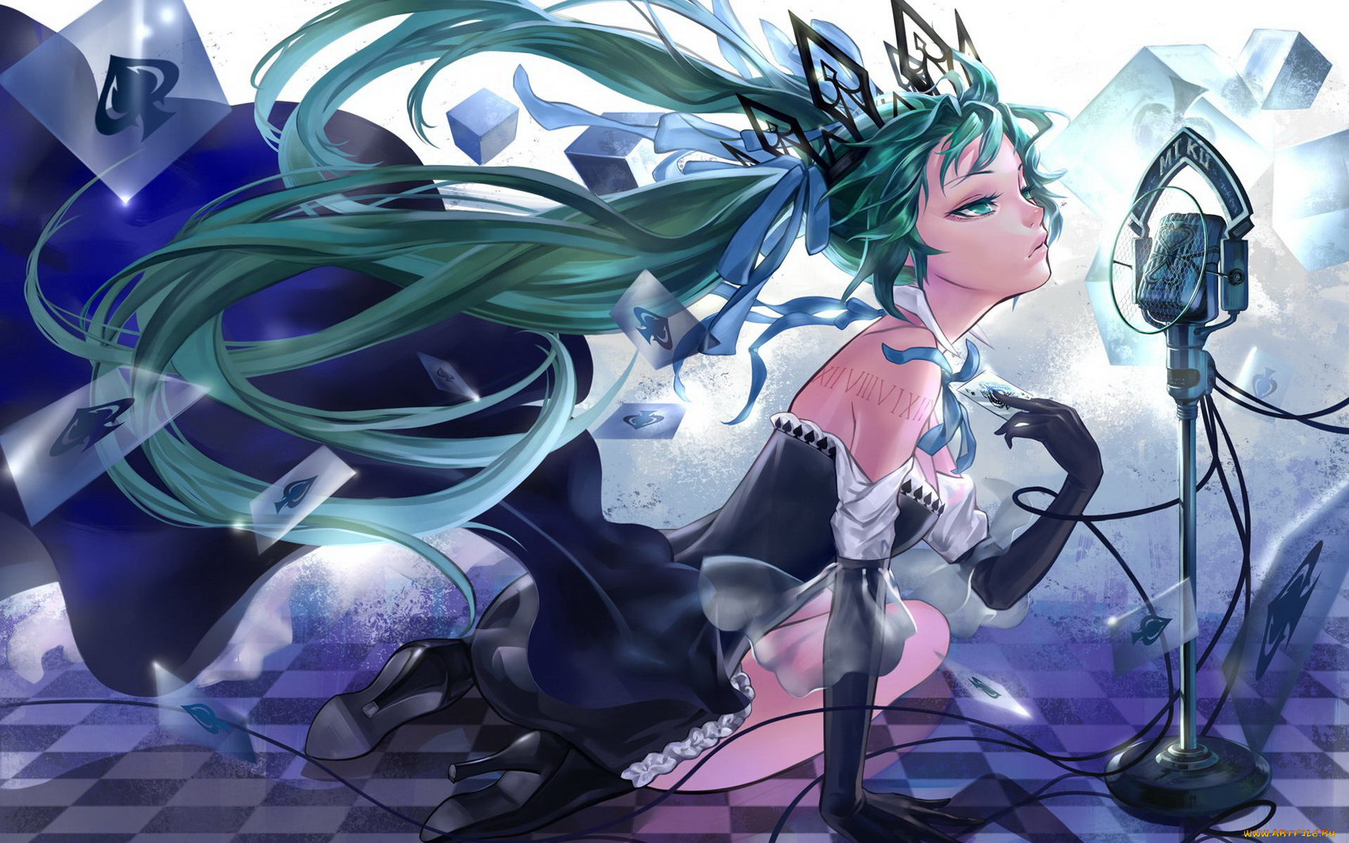 аниме, vocaloid, девушка, микрофон, hatsune, miku