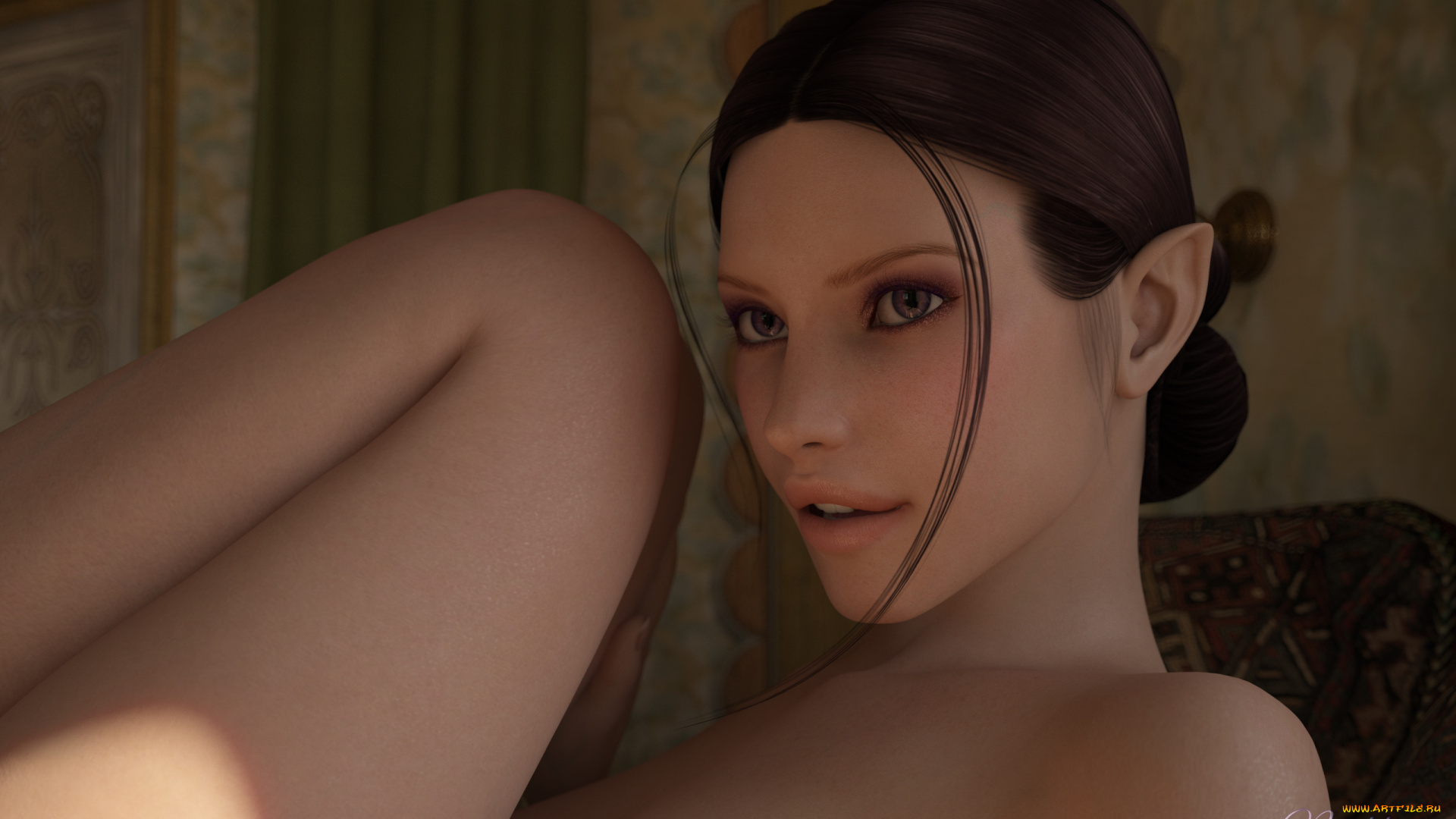 3д, графика, эльфы, , elves, взгляд, эльфийка