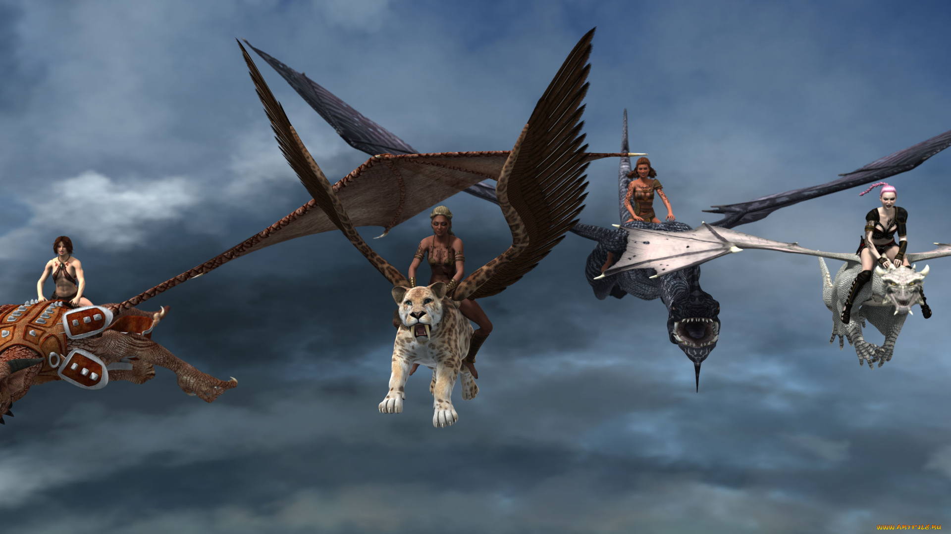 3д, графика, фантазия, , fantasy, полет, драконы