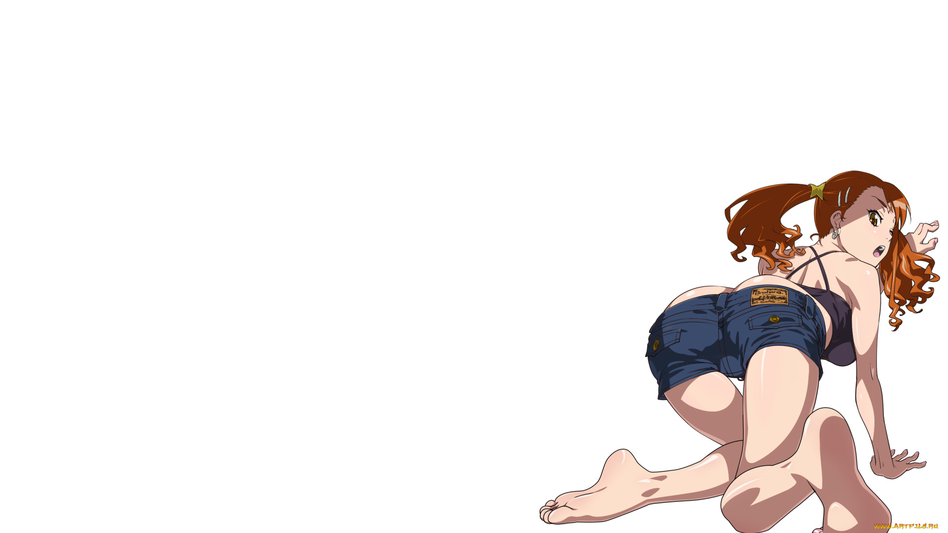 аниме, anohana, минимализм, удивление, шорты, anjou, naruko, попа, белый, фон