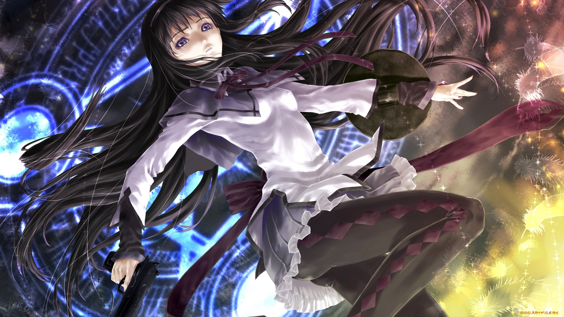 аниме, mahou, shoujo, madoka, magika, pandaraion, kanikani2950, mahou, shoujo, madoka, magica, девочка-волшебница, мадока, akemi, homura, девушка, арт, щит, оружие, питослет