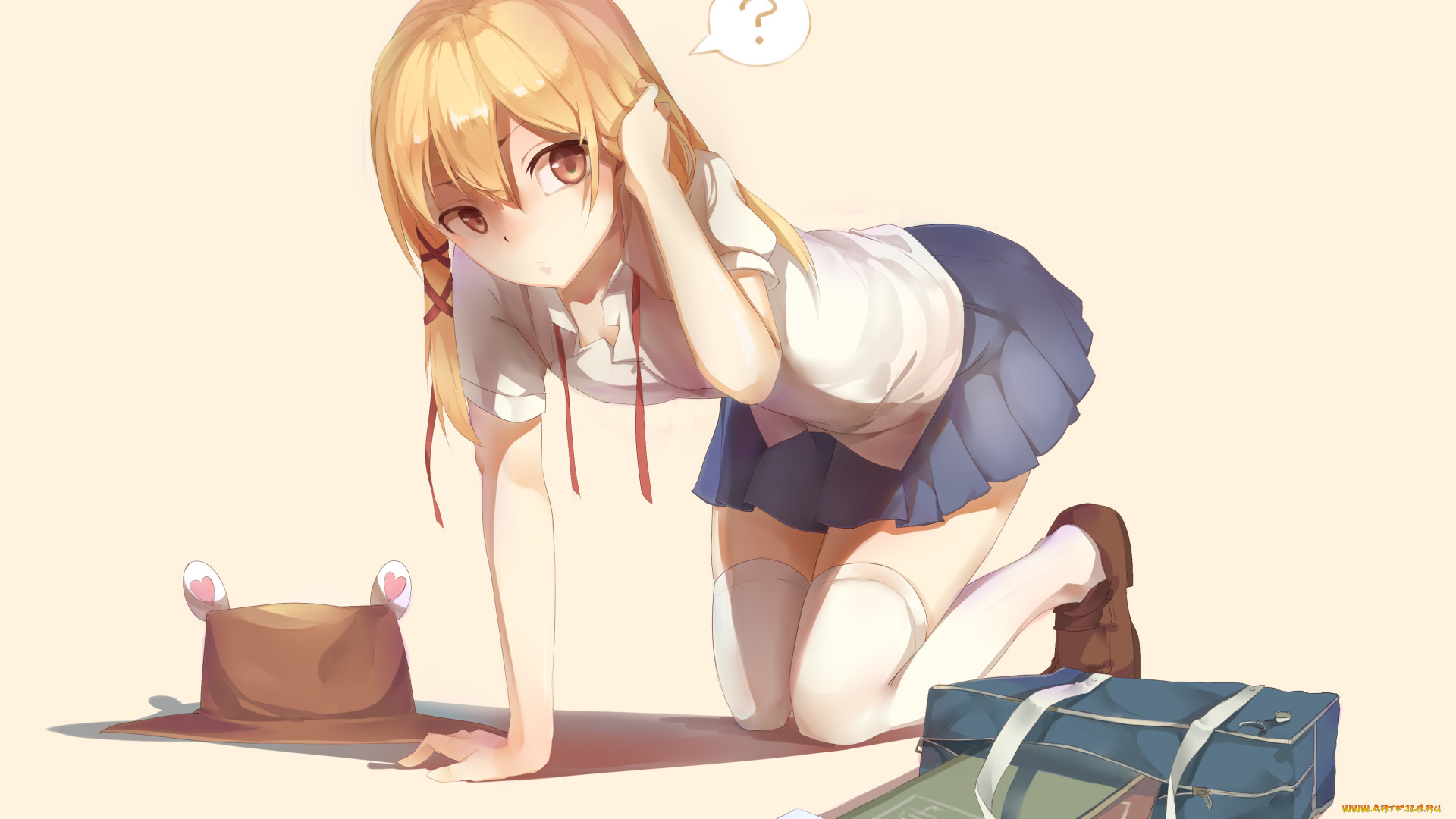 аниме, touhou, gensou, kuro, usagi, шляпа, девушка, moriya, suwako, форма, арт, школьница, сумка, сердечки