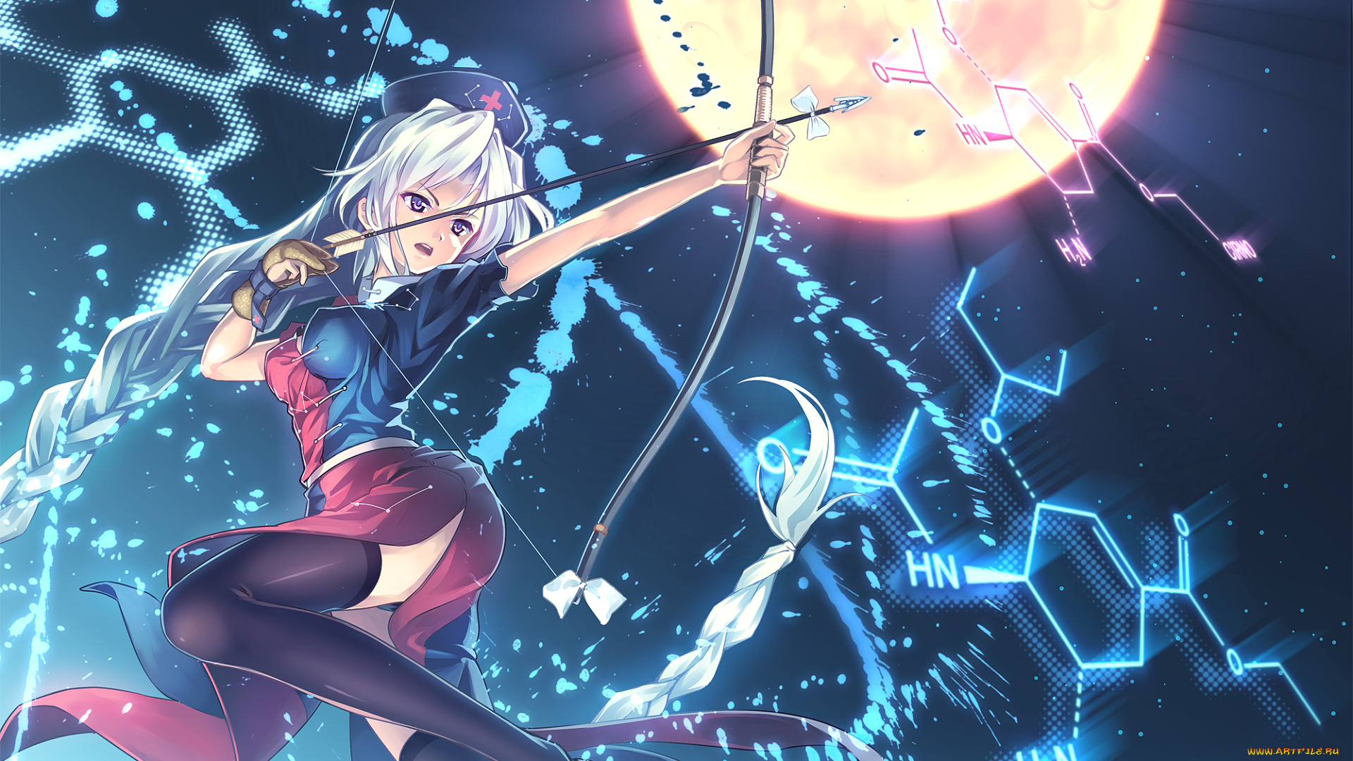 аниме, touhou, магия, art, лук, орудие, девушка, orita, enpitsu, жест, злость, yagokoro, eirin