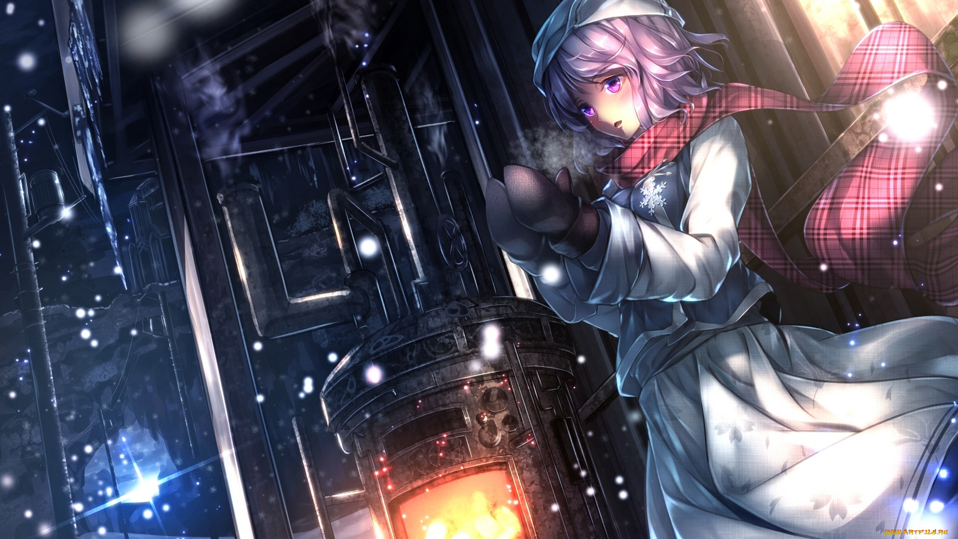 аниме, touhou, варежки, шарф, холод, снег, девушка, арт, letty, whiterock, ryosios