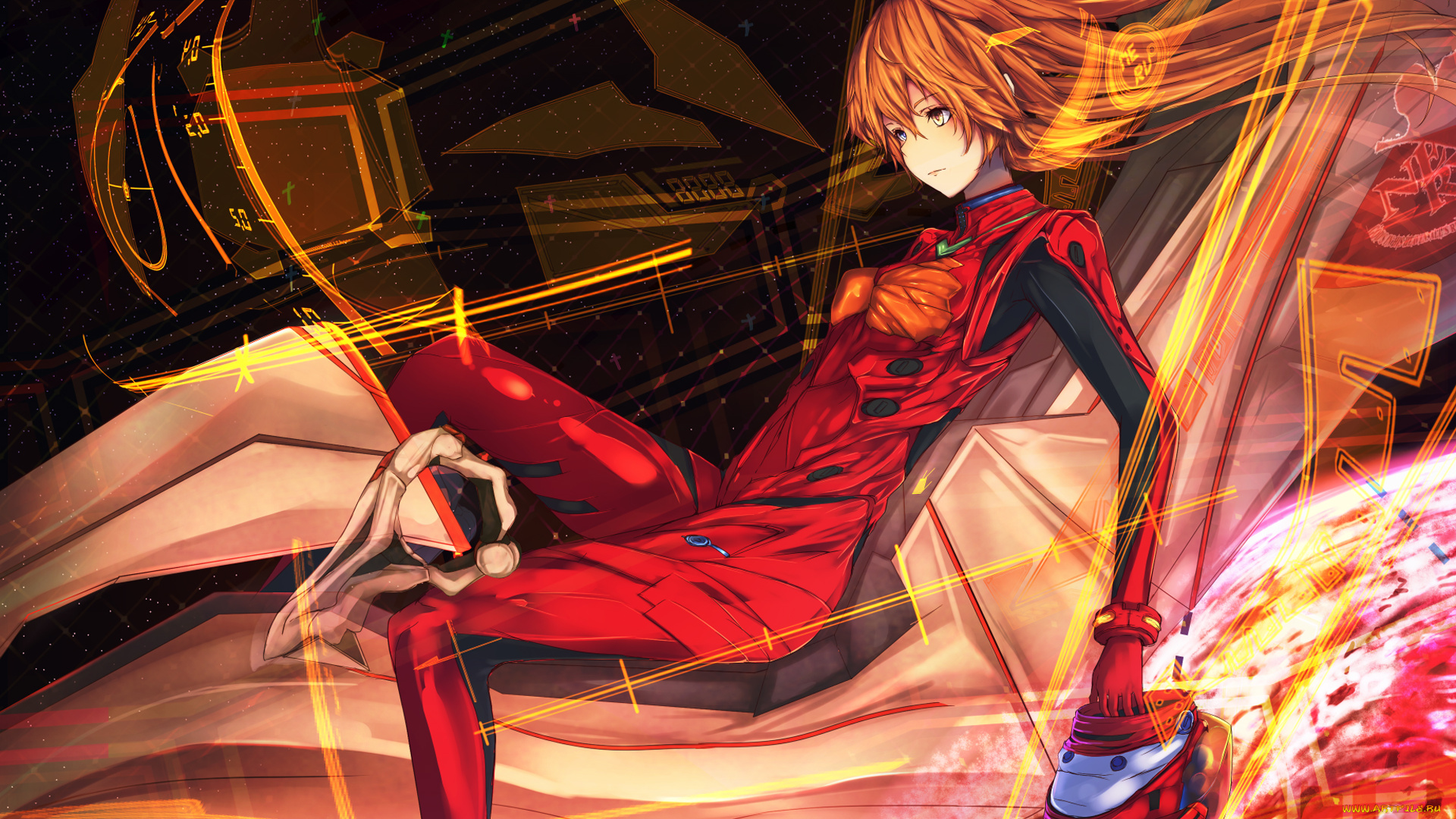 by, marumoru, аниме, evangelion, костюм, машина, пилот, воин, девушка, soryu, asuka, langley, меха, рыжая, шлем