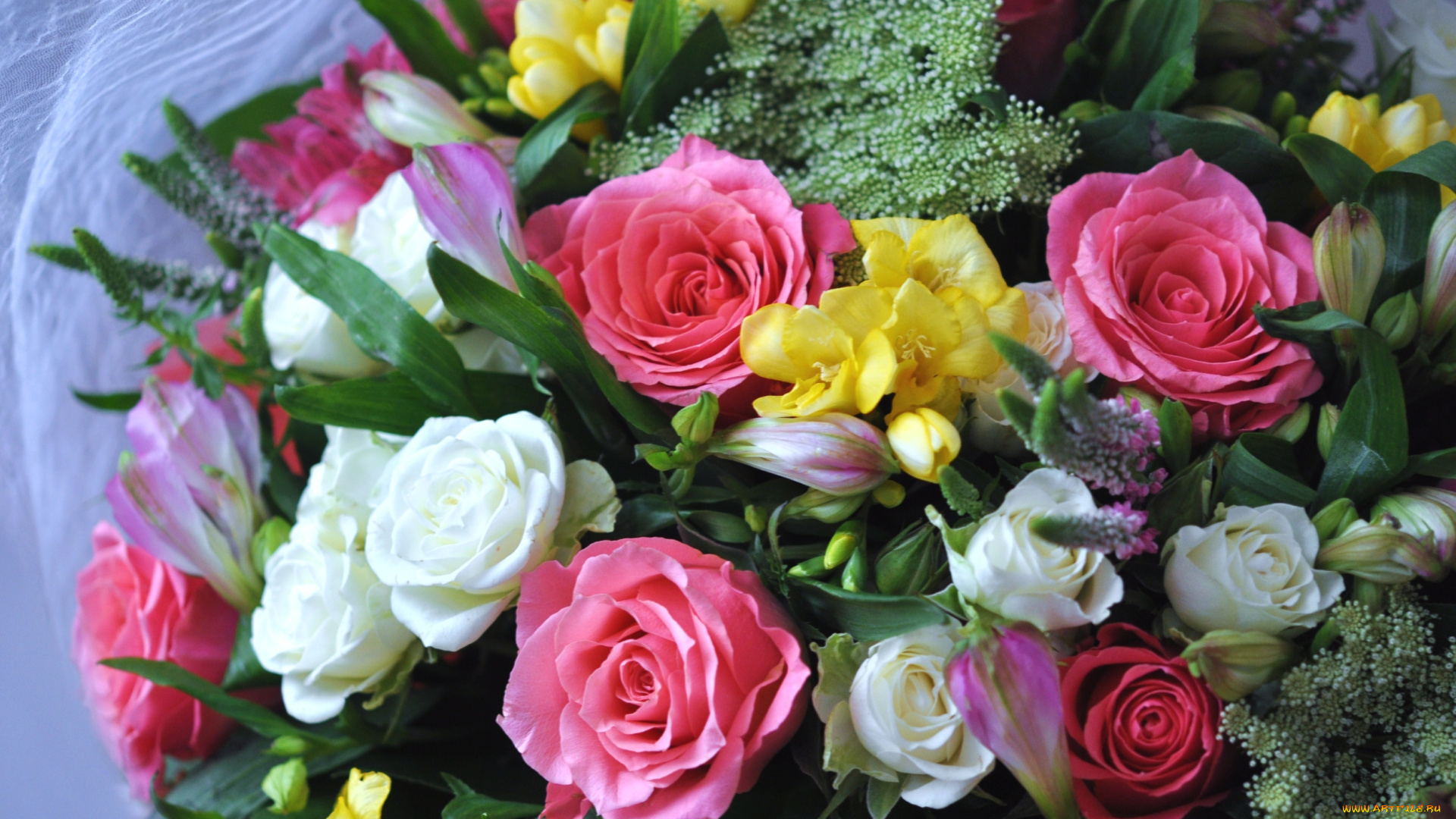 цветы, букеты, , композиции, фрезии, розы