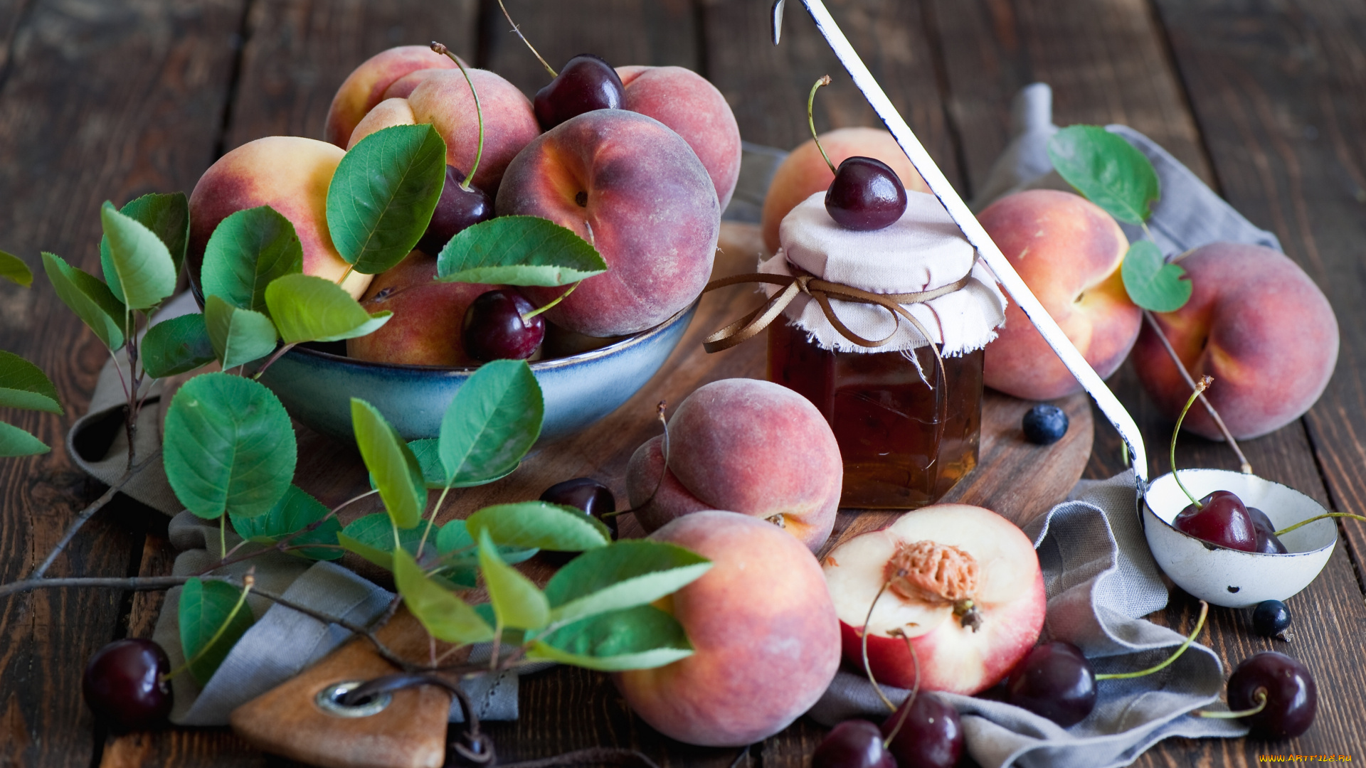еда, разное, мёд, черешня, персики