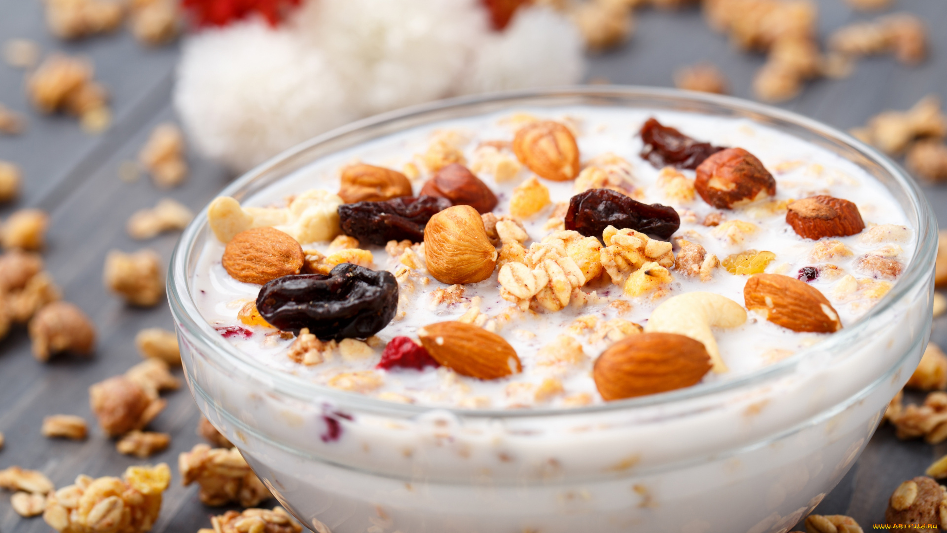 еда, разное, завтрак, орехи, молоко, мюсли