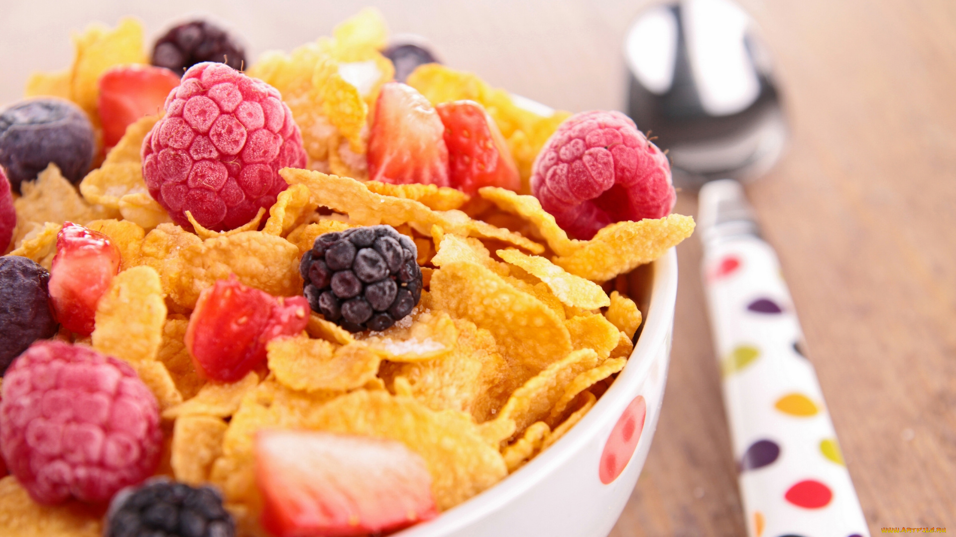 еда, разное, завтрак, ягоды, малина, хлопья