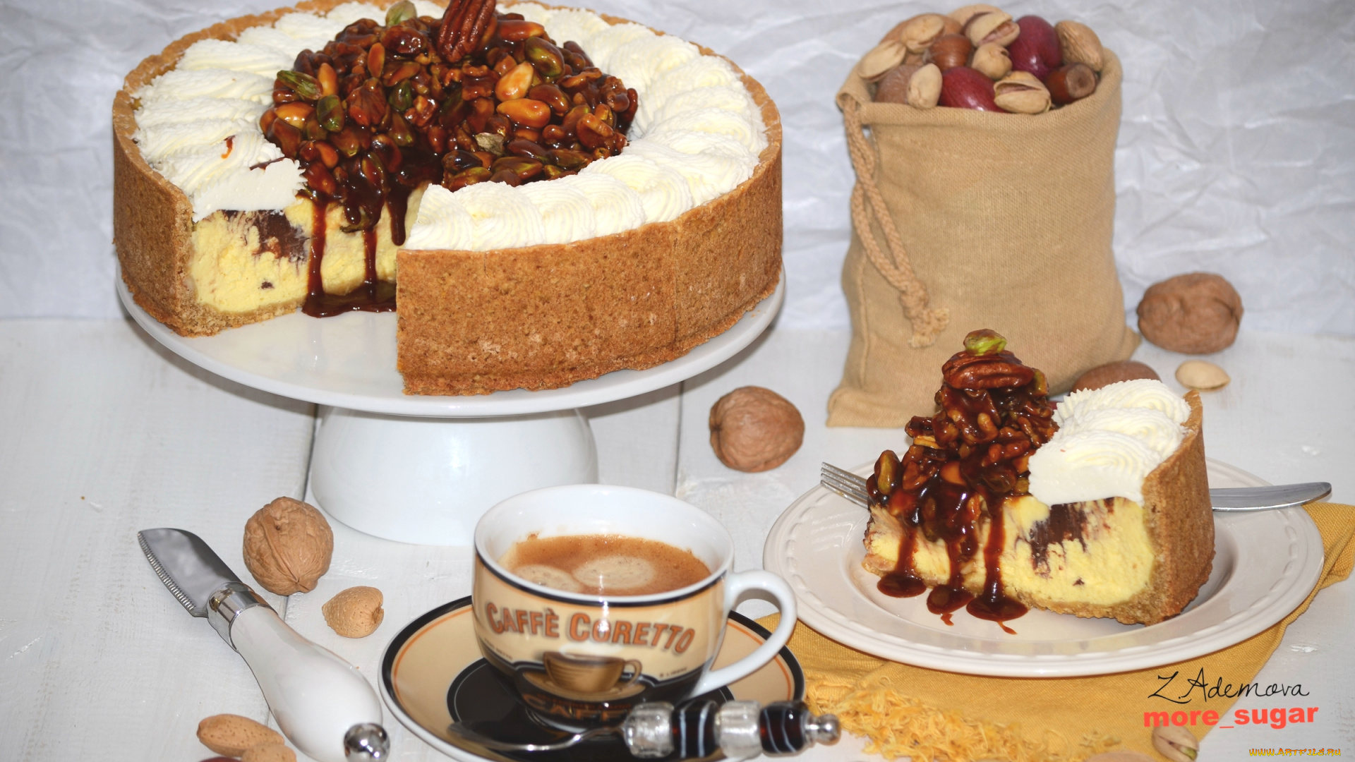еда, торты, орехи, кофе
