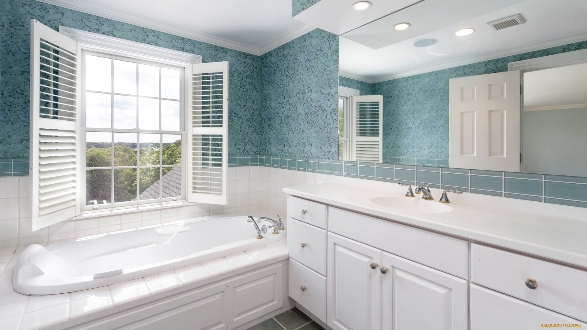 интерьер, ванная, и, туалетная, комнаты, белый