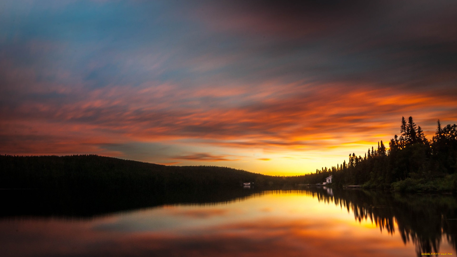 природа, реки, озера, деревья, река, вечер, дома