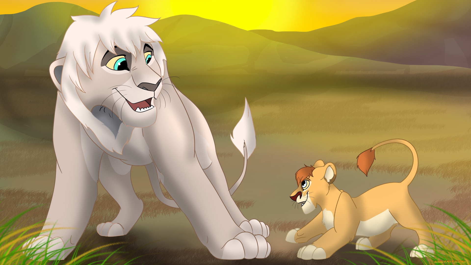 рисованные, животные, , львы, львы