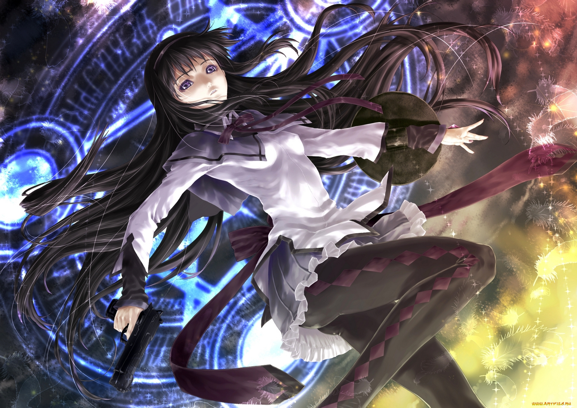 аниме, mahou, shoujo, madoka, magika, pandaraion, kanikani2950, mahou, shoujo, madoka, magica, девочка-волшебница, мадока, akemi, homura, девушка, арт, щит, оружие, питослет