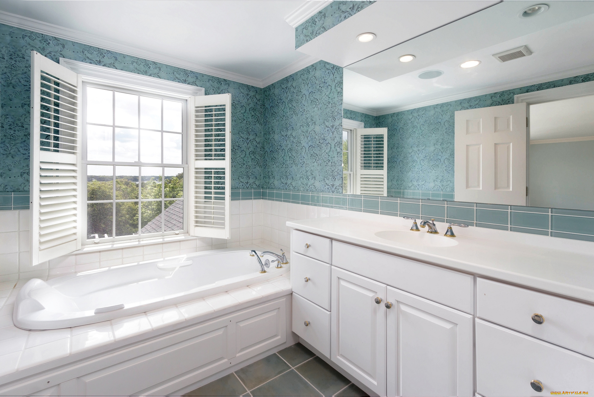 интерьер, ванная, и, туалетная, комнаты, белый