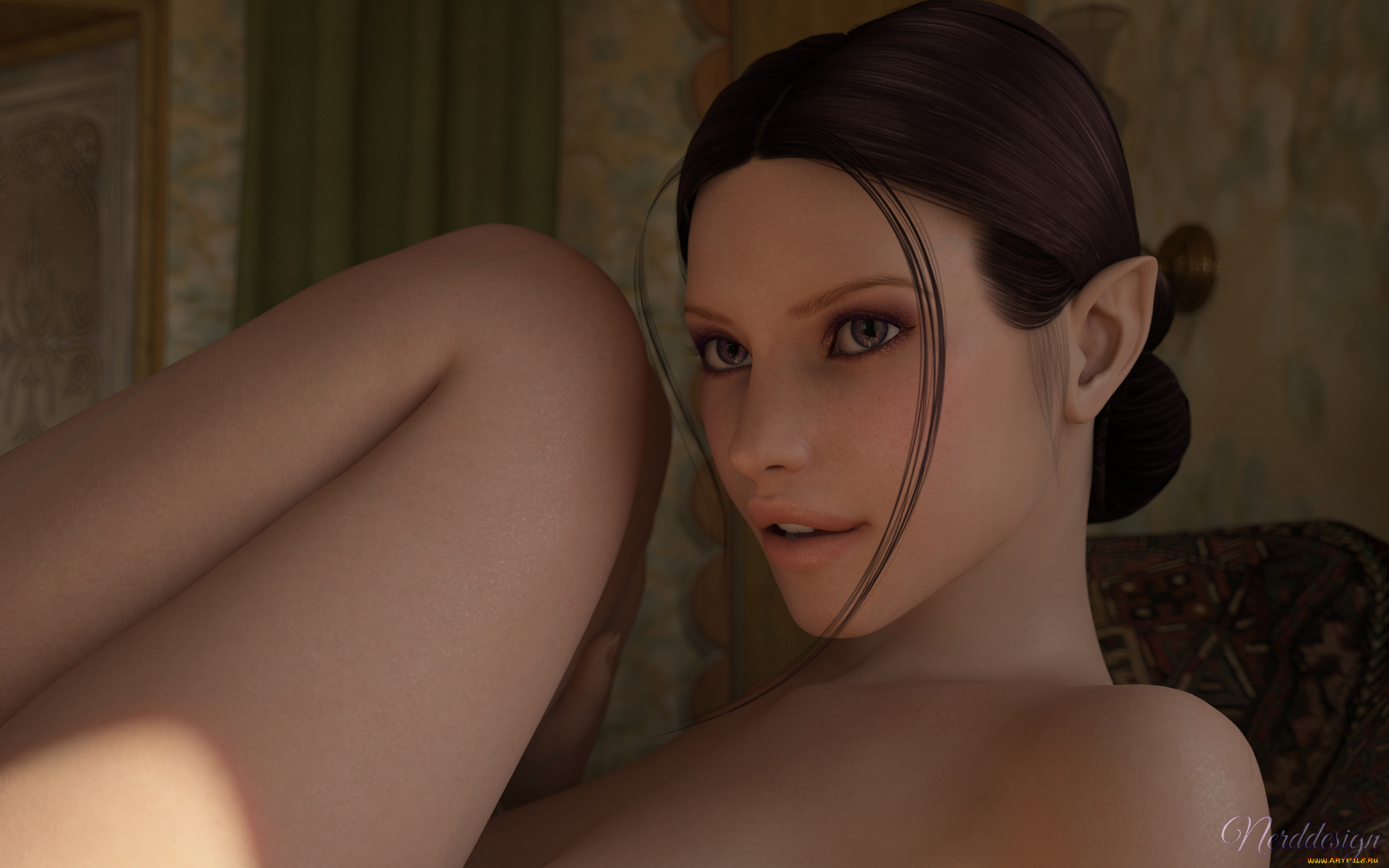 3д, графика, эльфы, , elves, взгляд, эльфийка