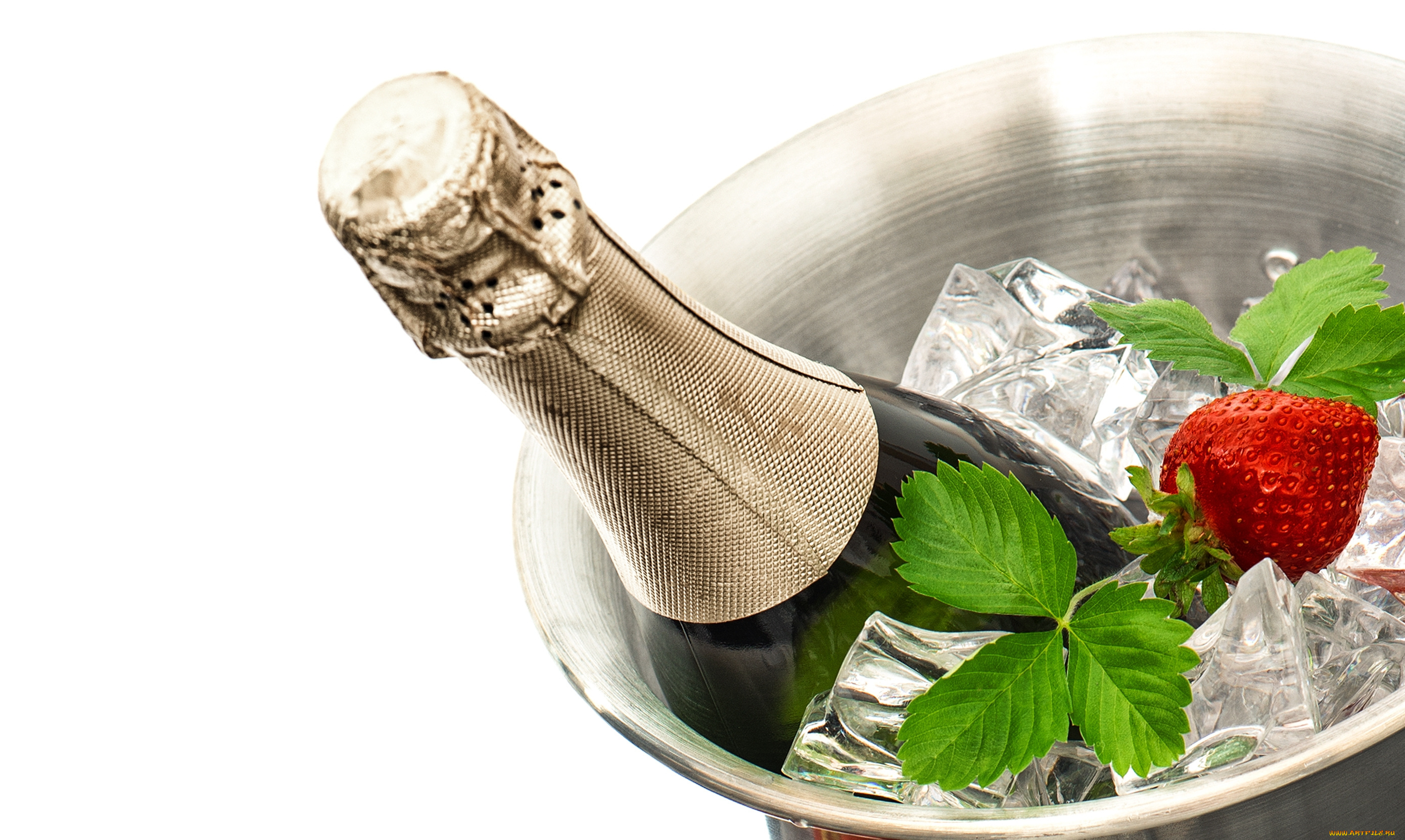 еда, напитки, , вино, клубника, лед, шампанское, бутылка