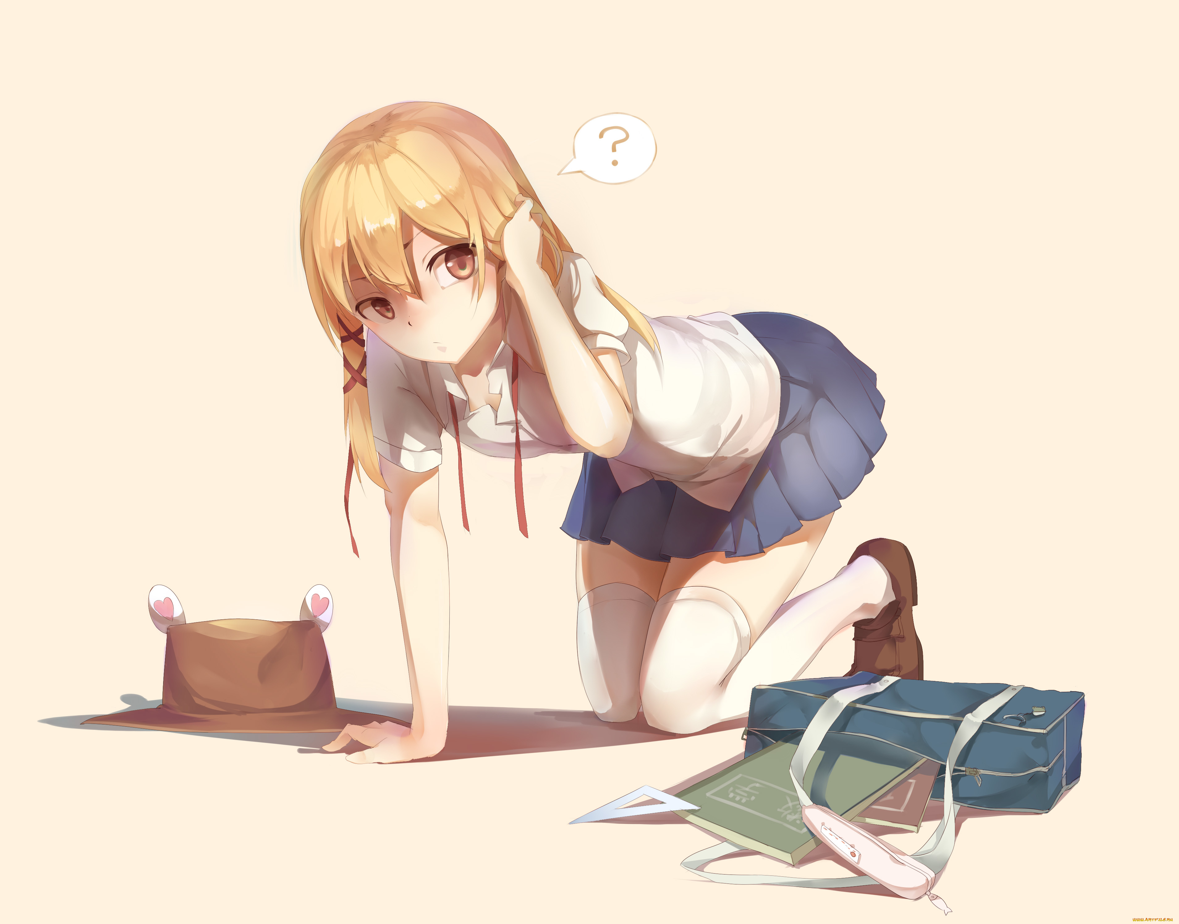 аниме, touhou, gensou, kuro, usagi, шляпа, девушка, moriya, suwako, форма, арт, школьница, сумка, сердечки