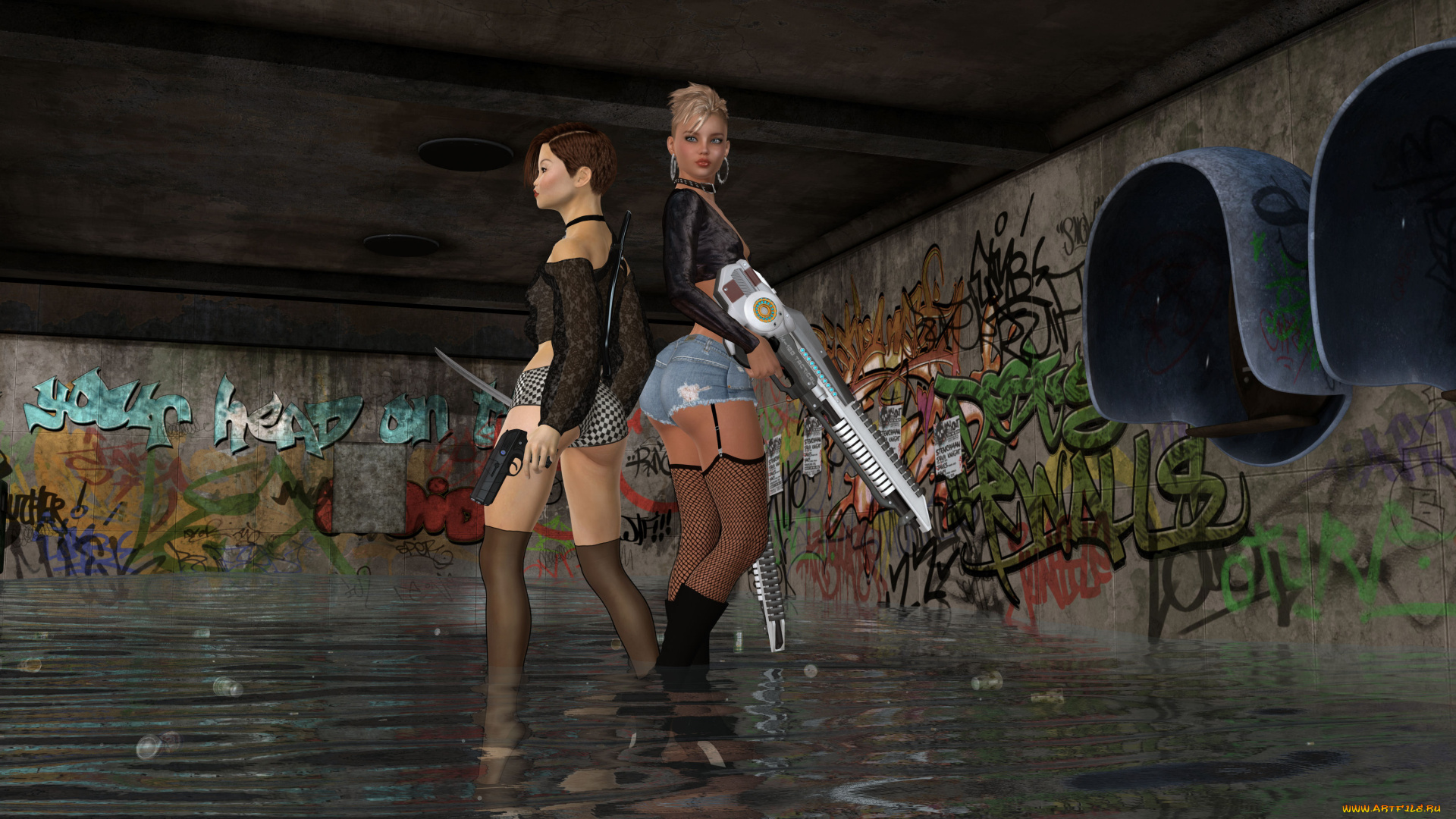 3д, графика, фантазия, , fantasy, оружие, фон, взгляд, девушки