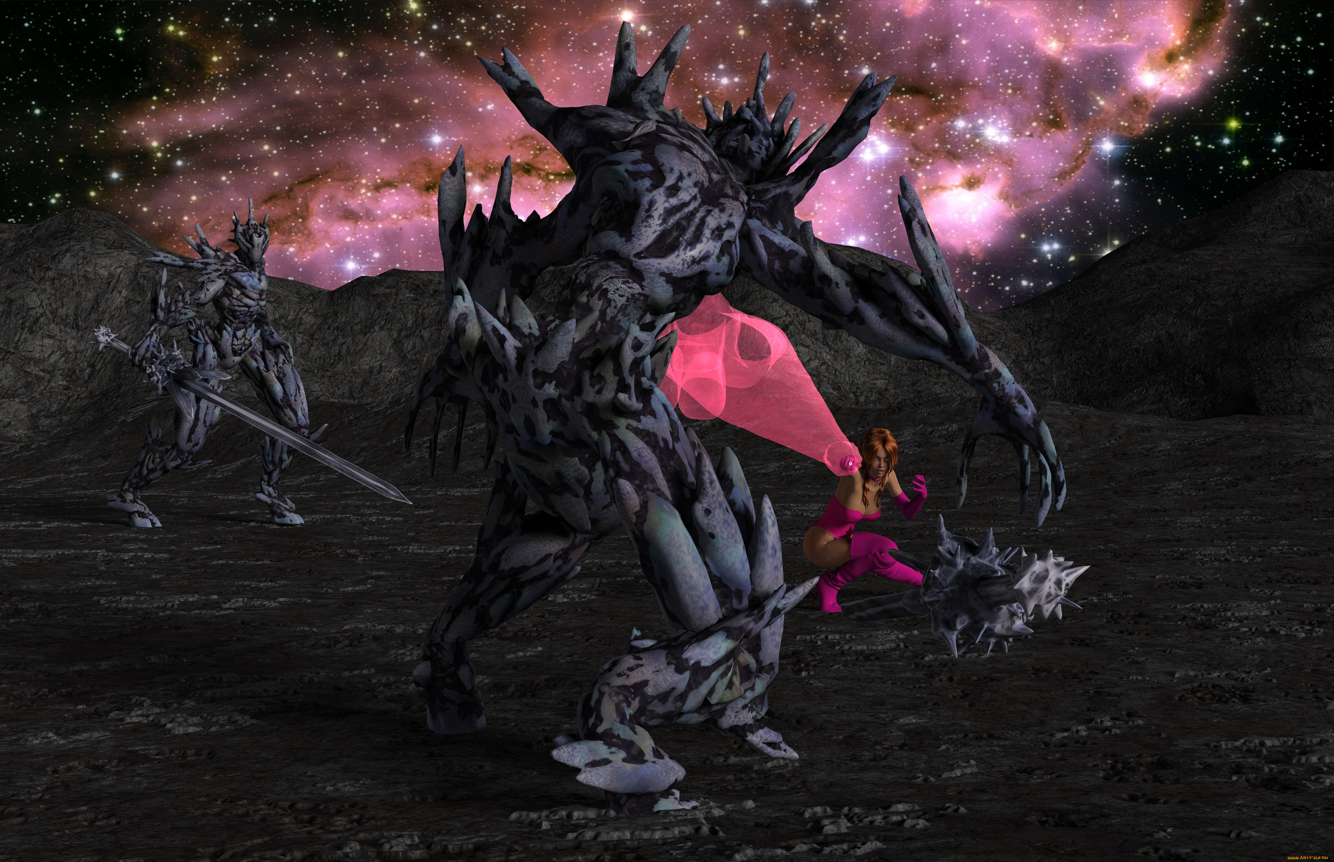 3д, графика, фантазия, , fantasy, девушка, демоны, магия, фон, взгляд