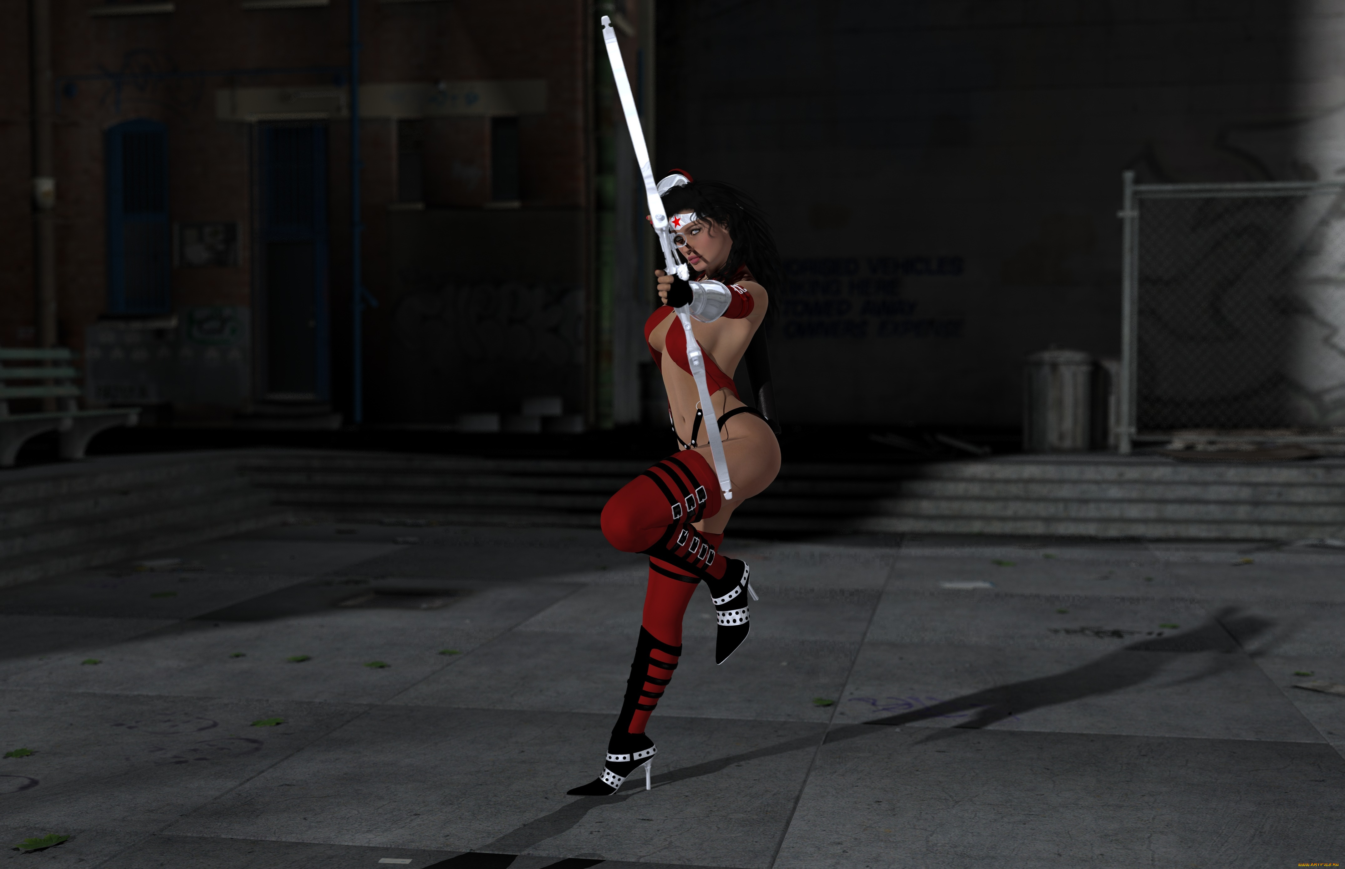 3д, графика, фантазия, , fantasy, лук, супермен, фон, взгляд, девушка