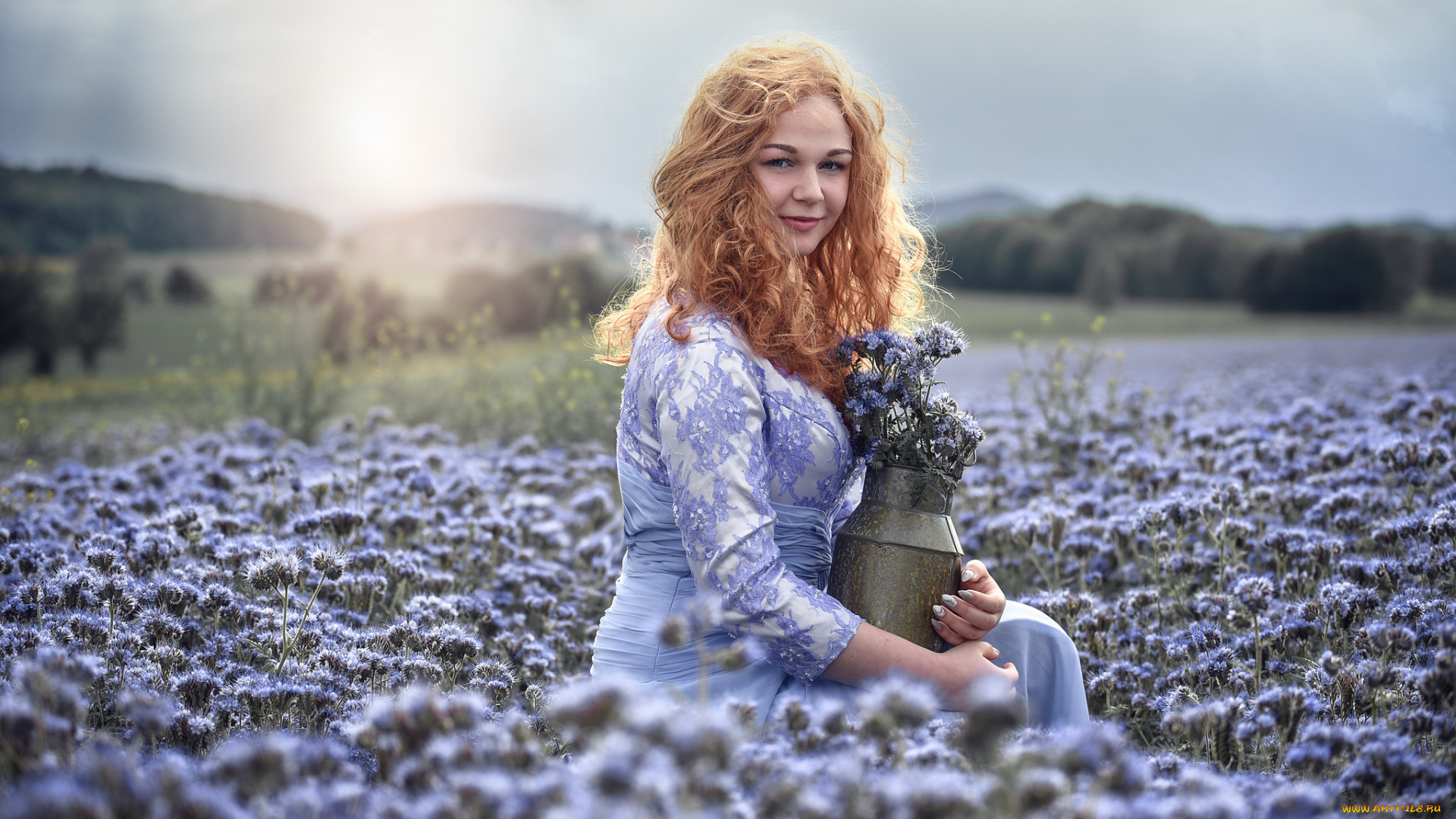 девушки, -unsort, , рыжеволосые, и, другие, девушка, цветы, поле, платье, модель