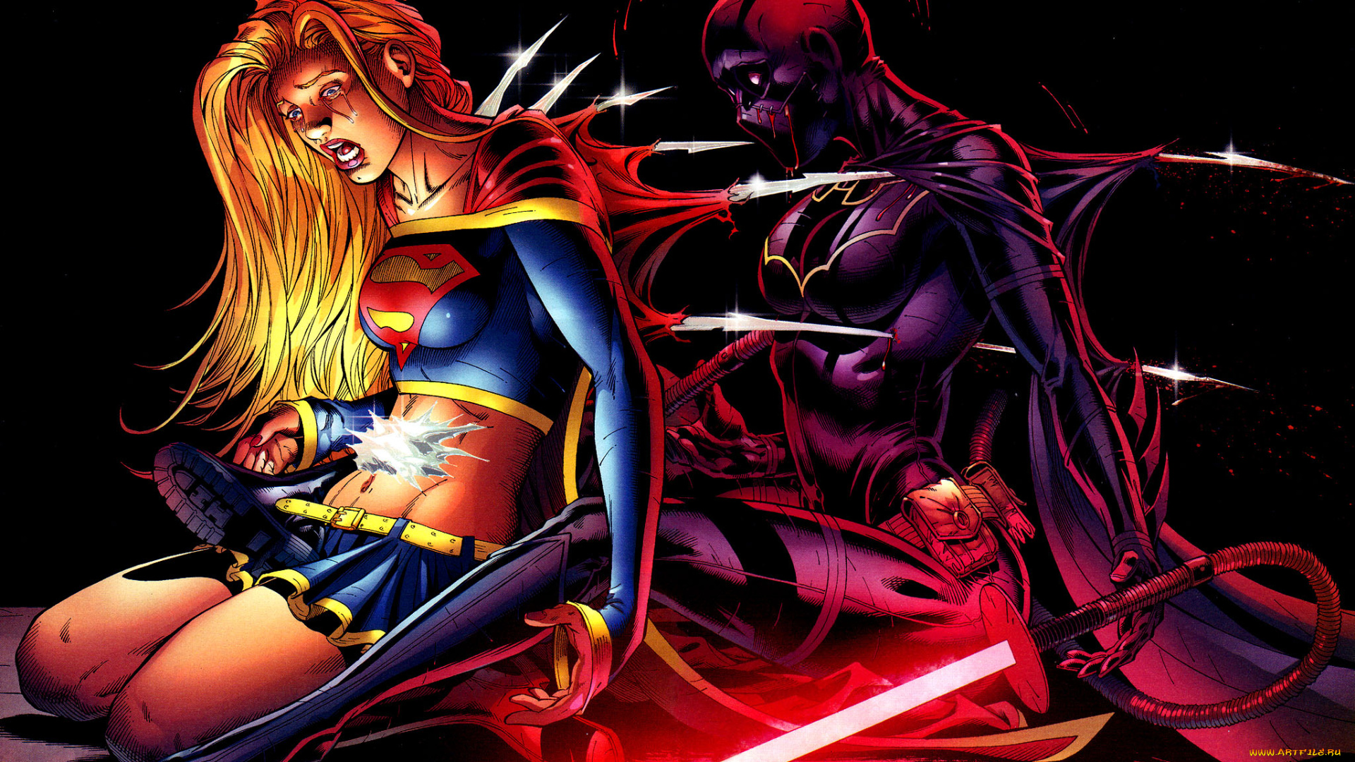 рисованное, комиксы, униформа, меч, фон, девушки