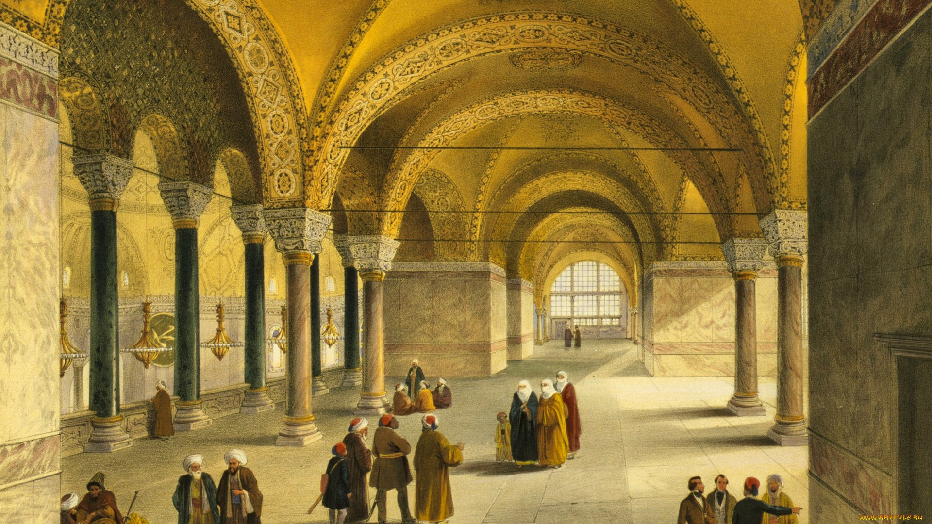 рисованное, живопись, турция, интерьер, собор, святой, софии, стамбул, музей, айия-софья, мечеть