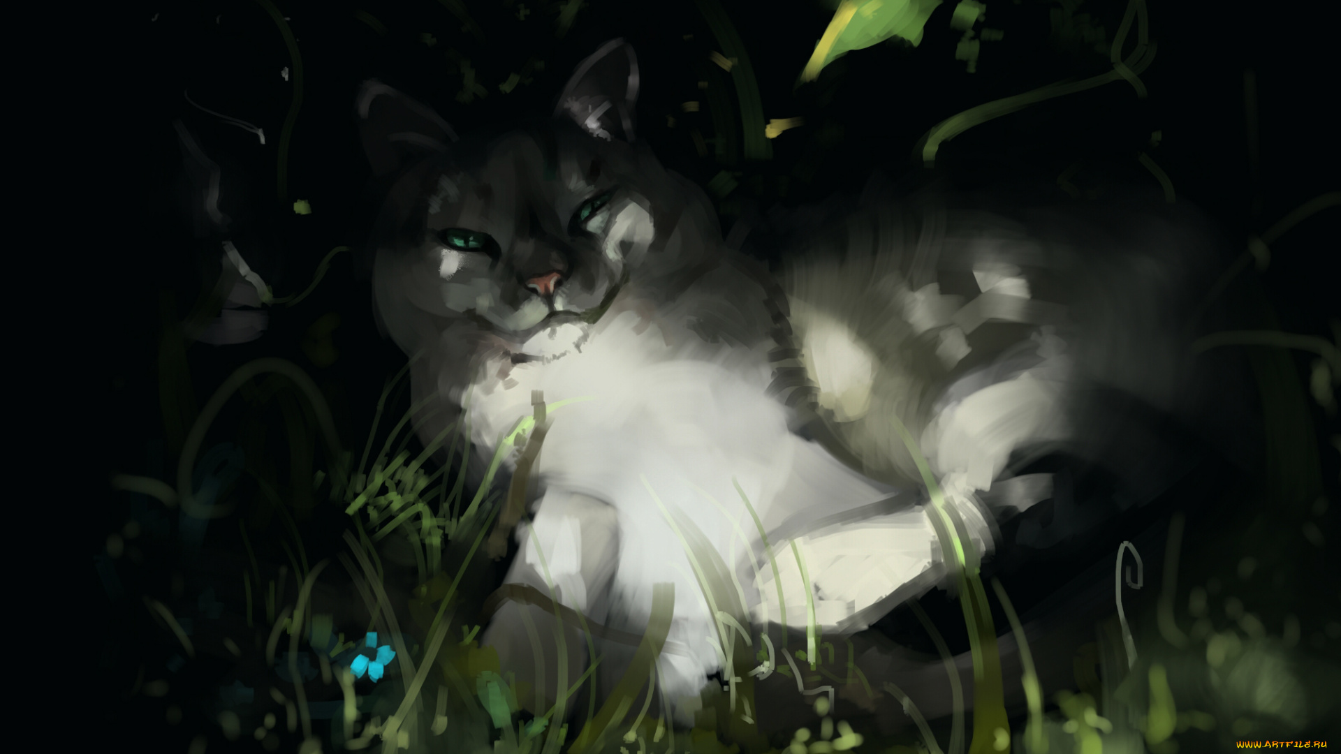 рисованное, животные, , коты, растение