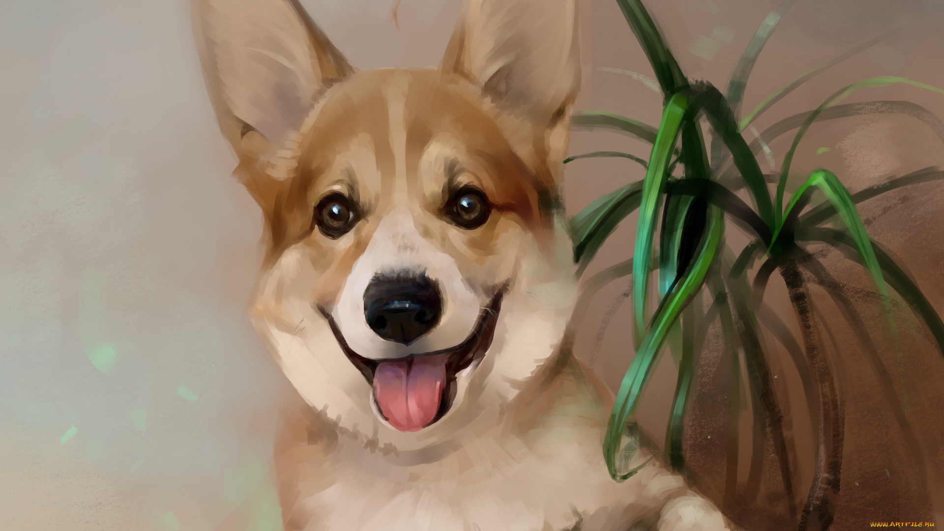 рисованное, животные, , собаки, растение