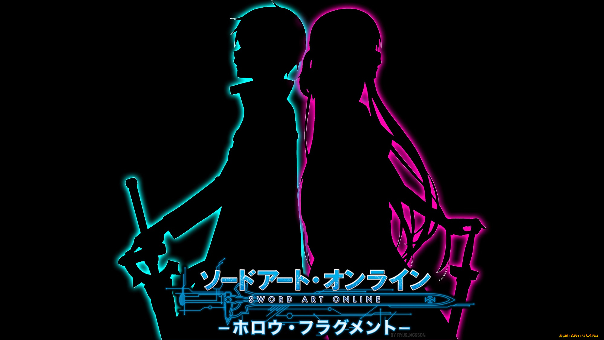 аниме, sword, art, online, силуэты