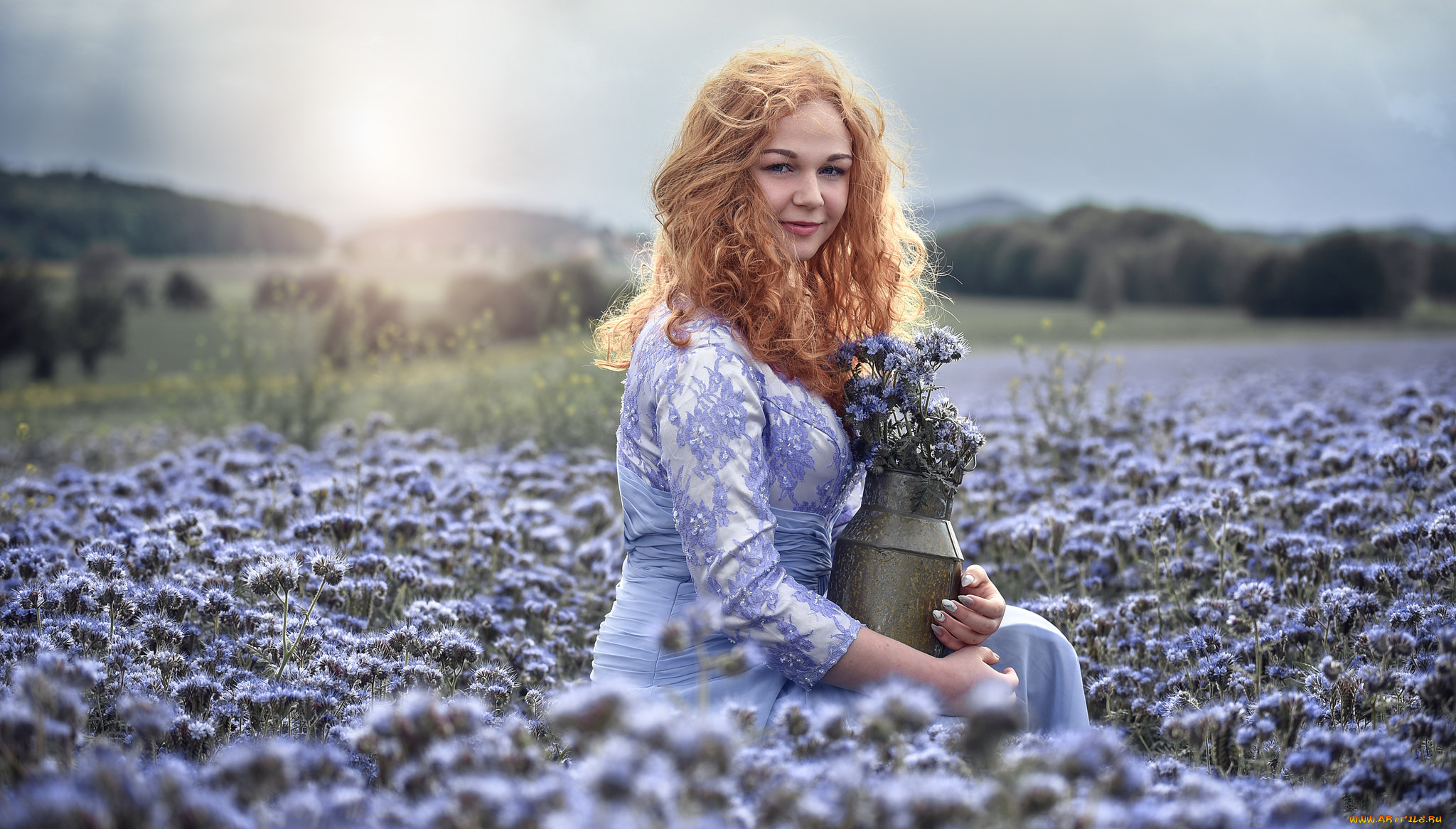 девушки, -unsort, , рыжеволосые, и, другие, девушка, цветы, поле, платье, модель